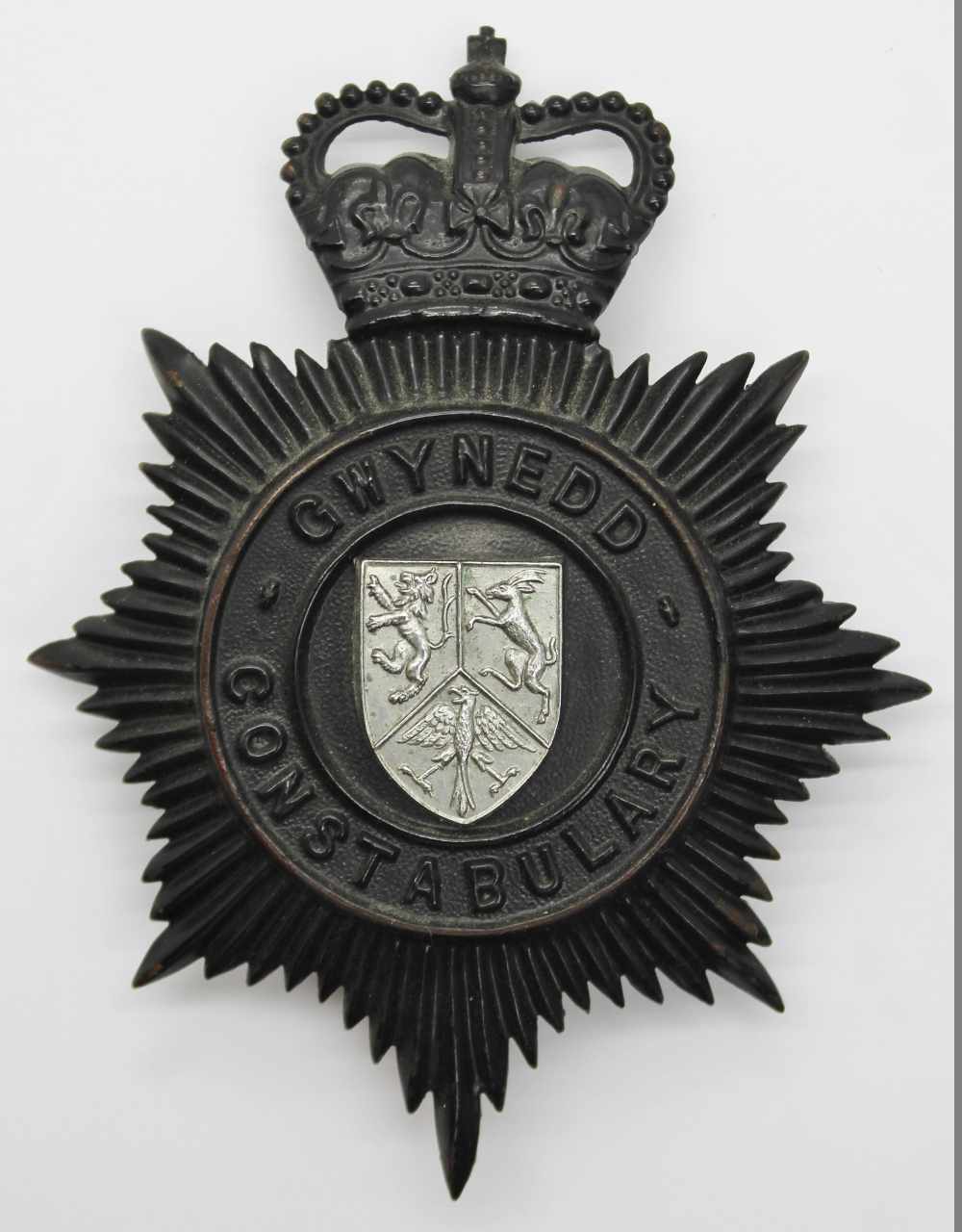 Gwynedd Constabulary NIght Helmet Plate - Queen's Crown