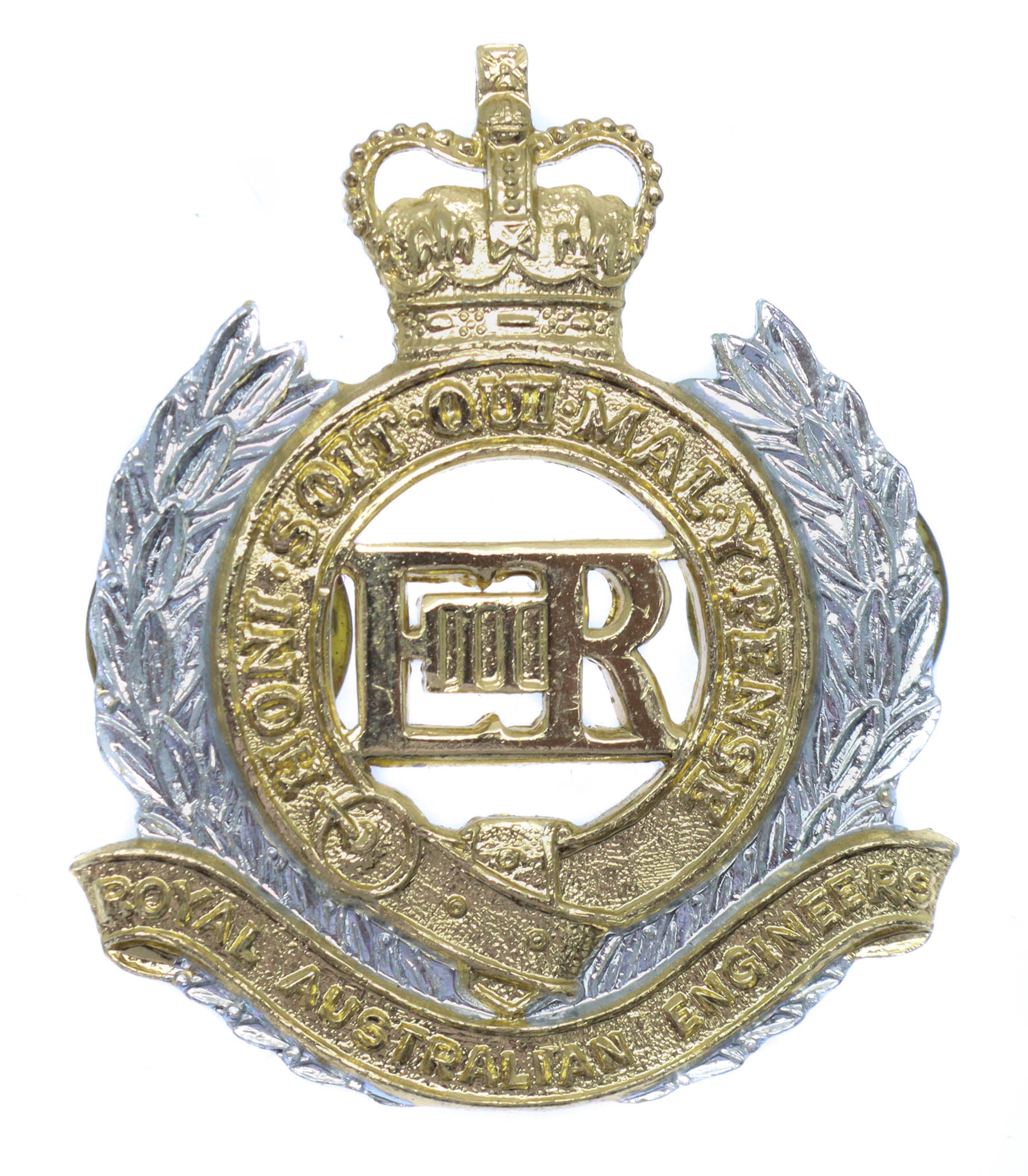 Royal Australian Engineers Anodised (Staybrite) Cap Badge - Queen's Crown