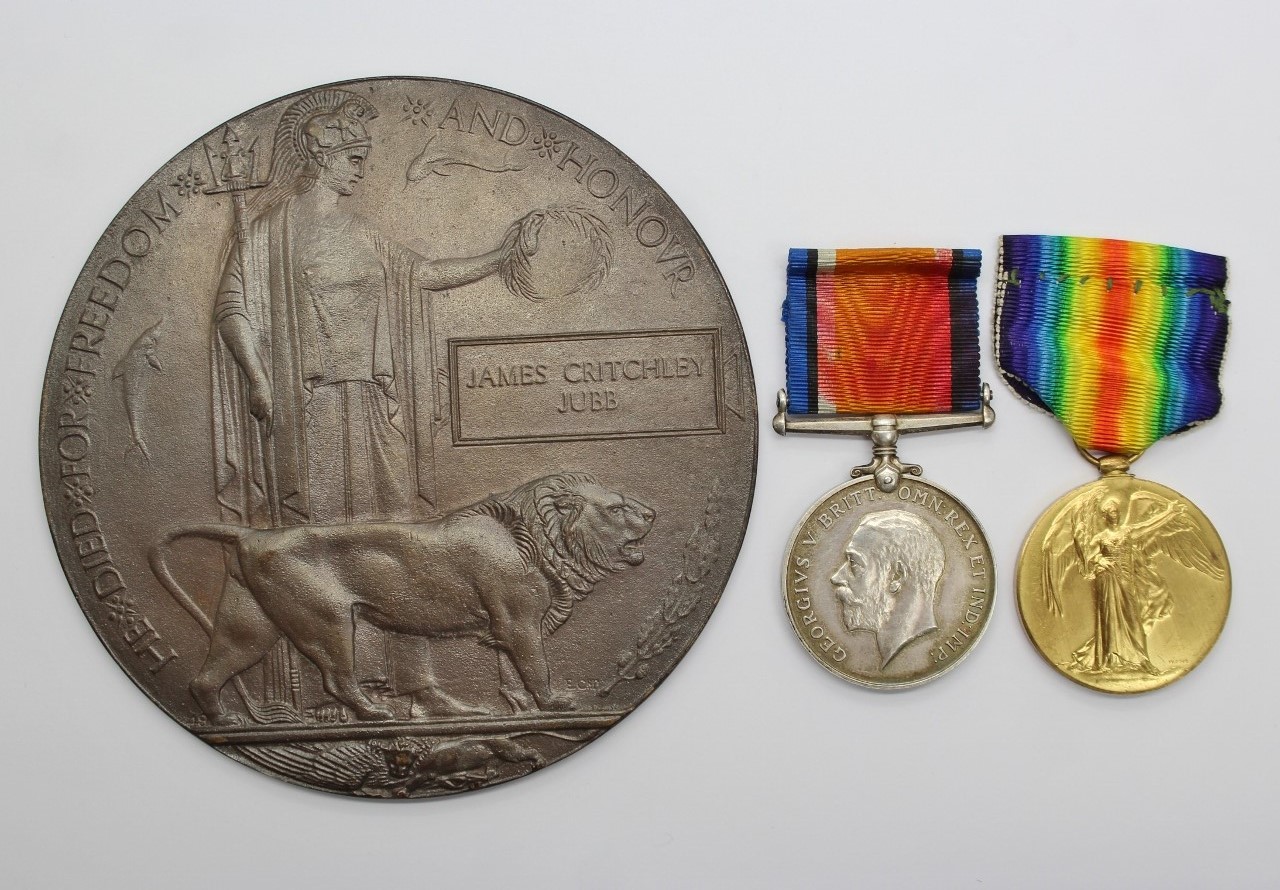WW1 British War Medal, Victory Medal & Memorial Plaque - Lieut. J.C. Jubb, 1/4th Bn. King's Own Yorkshire Light Infantry - K.I.A. (Somme)