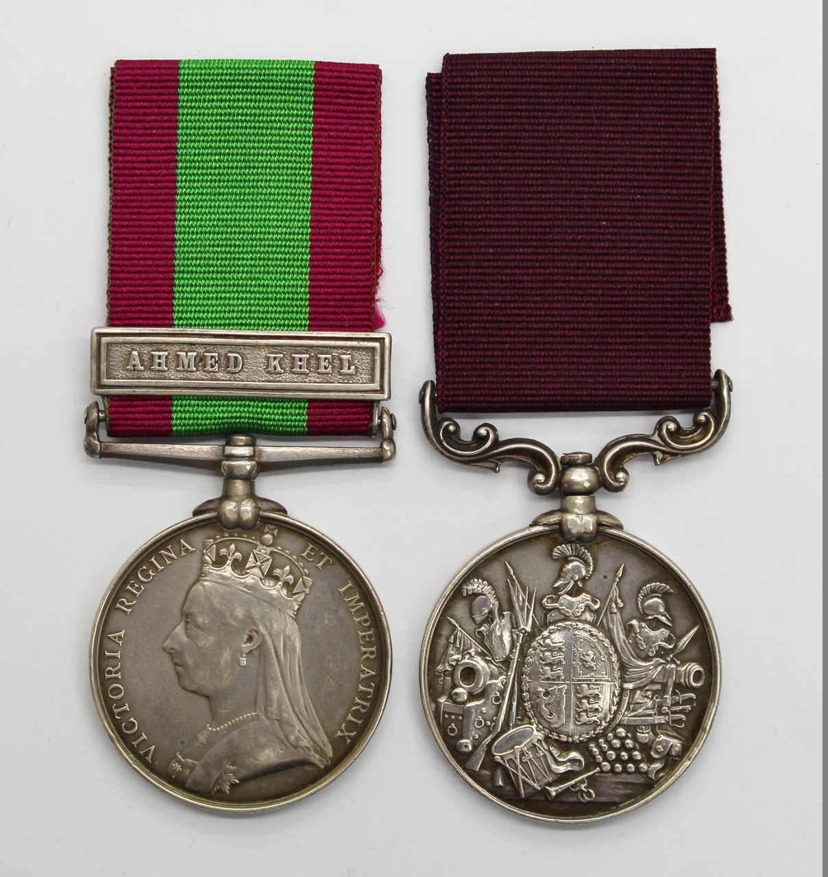 Afghanistan 1878-80 Medal (Clasp - Ahmed Khel) and Long Service & Good Conduct Medal - Pte. T. Haywood, 59th (2nd Nottinghamshire) Regiment of Foot / East Lancashire Regiment