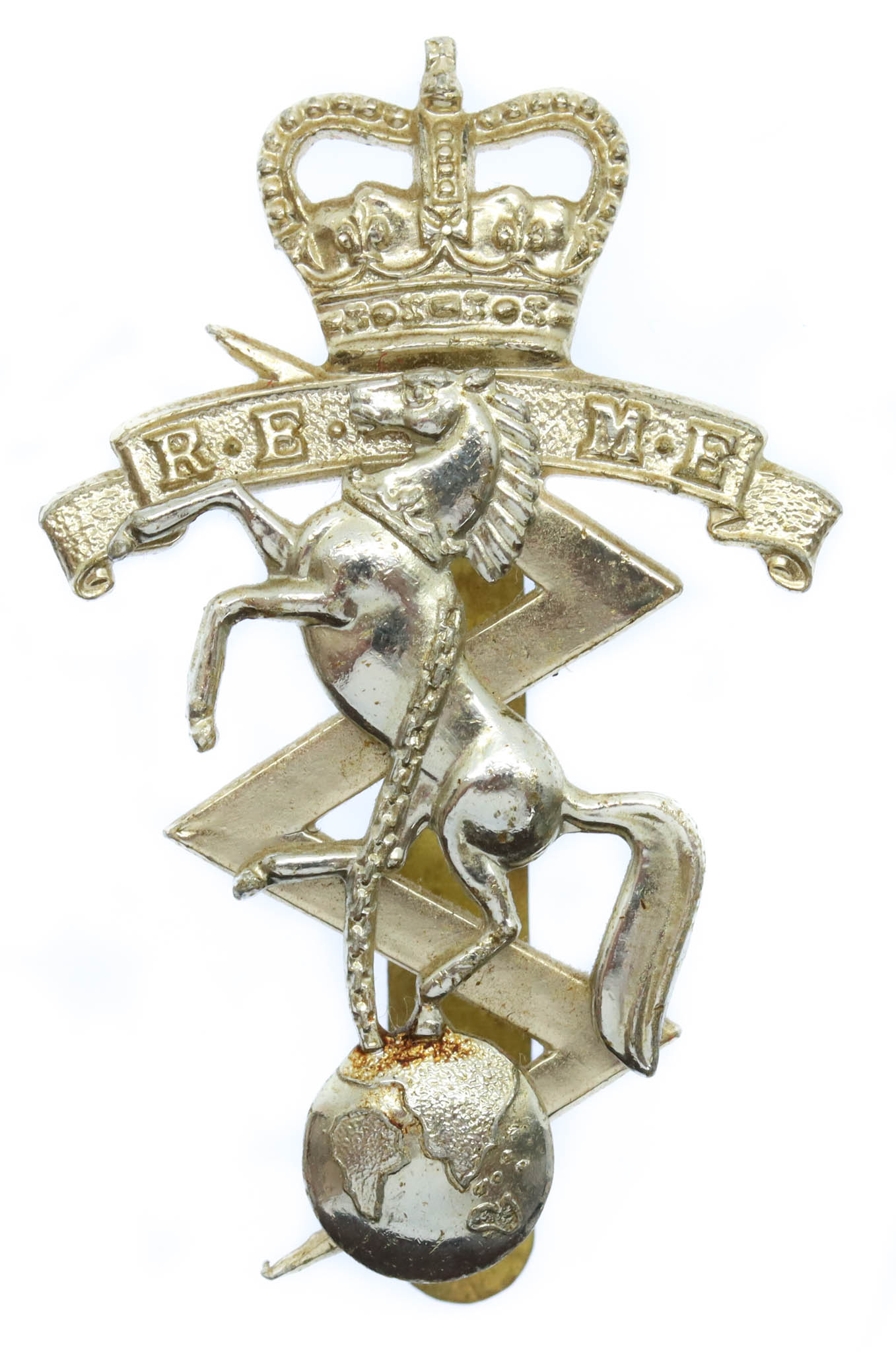 Royal Electrical & Mechanical Engineers (R.E.M.E.) Anodised (Staybrite) Cap Badge