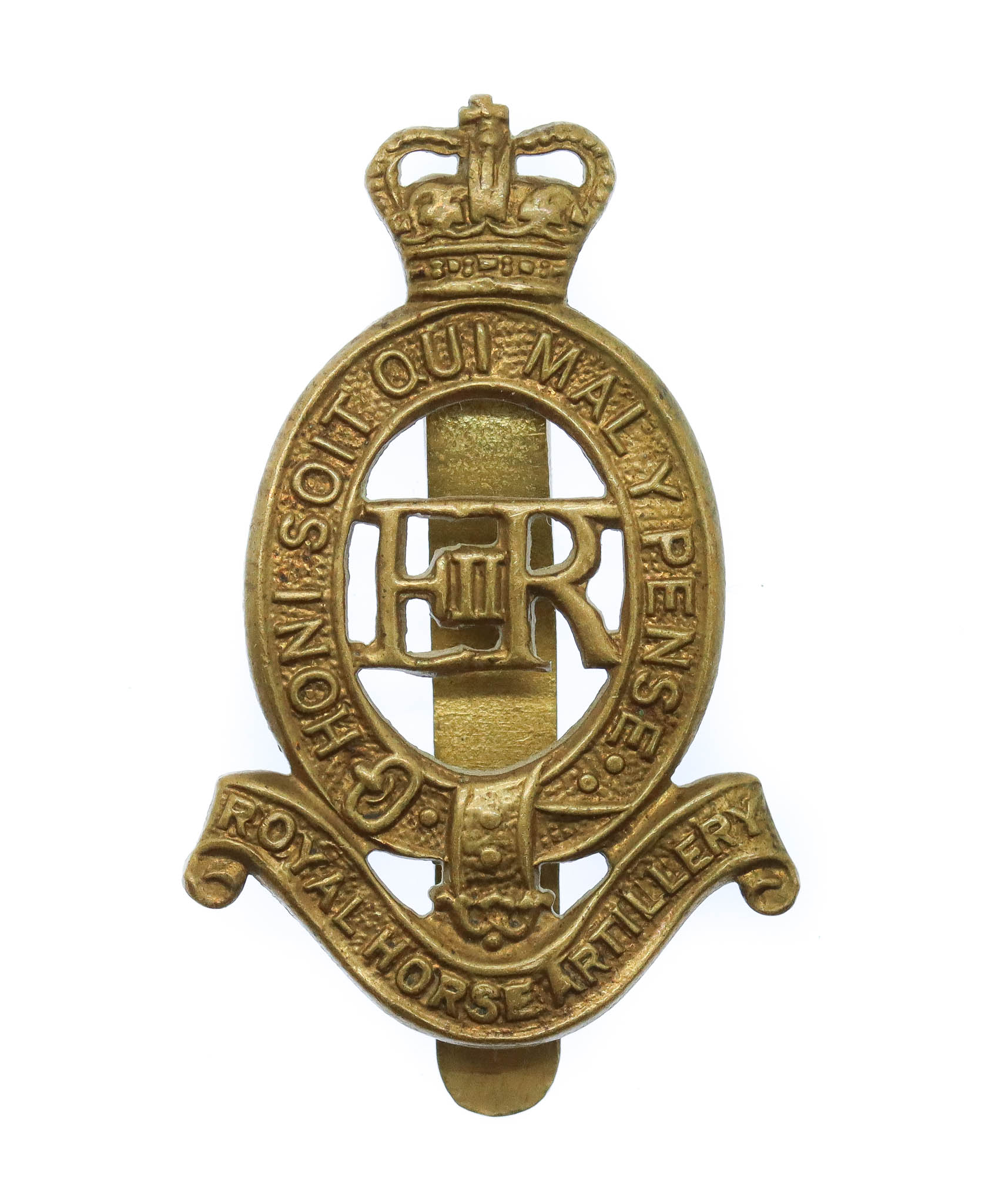 Royal Horse Artillery Brass Cap Badge - Queen's Crown