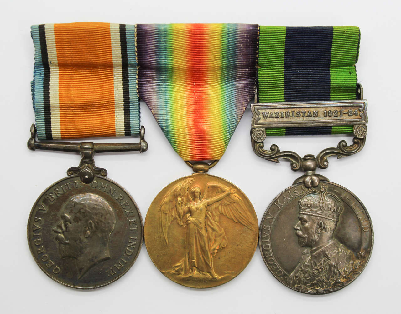 WW1 British War Medal, Victory Medal and India General Service Medal (Clasp - Waziristan 1921-24) Group of Three - Captain T.R. Dawe, 5-8th Punjab Regiment