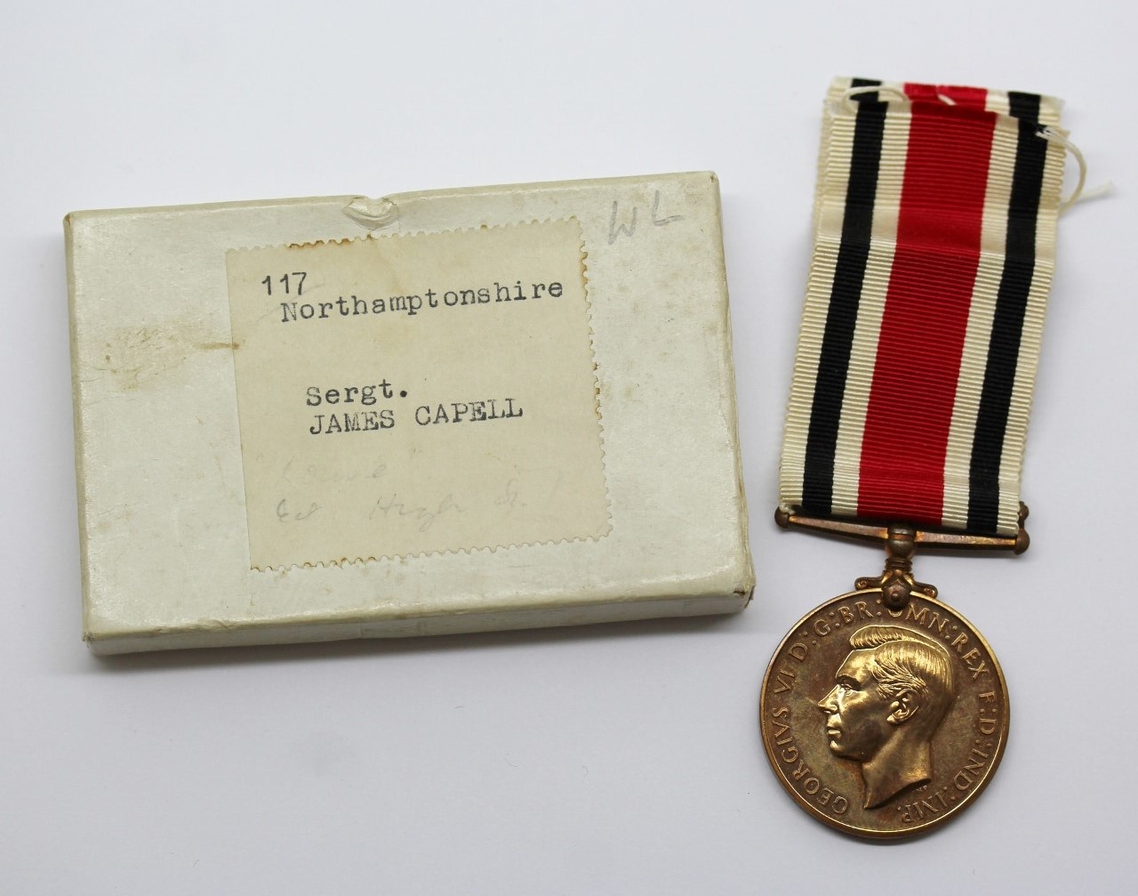 George VI Special Constabulary Long Service Medal in Box - Sergt. James Capell, Northamptonshire Constabulary