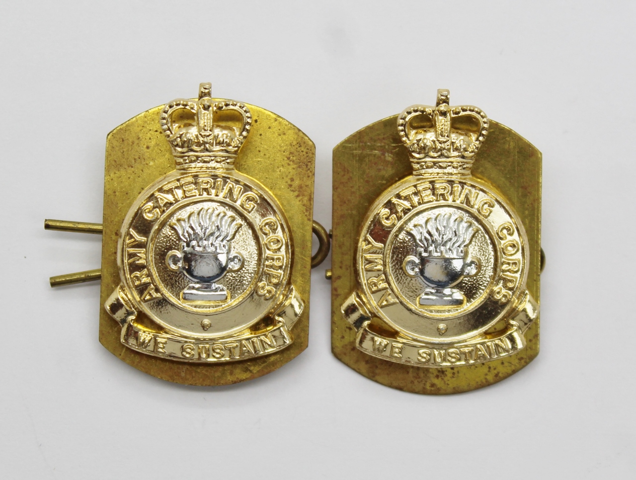 Pair of Army Catering Corps (A.C.C.) Anodised (Staybrite) Collar Badges