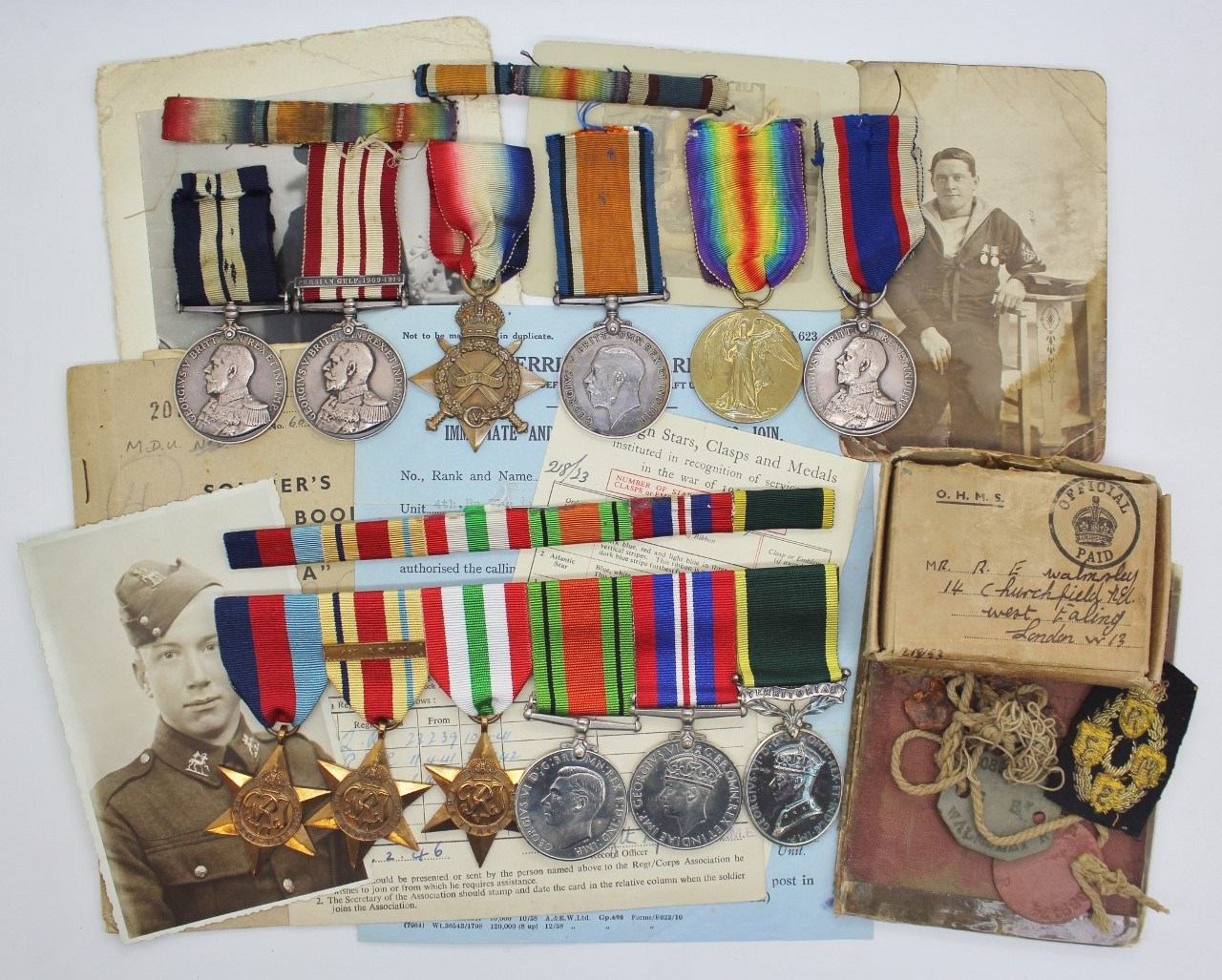 WW1 'Gallipoli Operations' Distinguished Service Medal Group of Six along with Sons WW2 T.E.M. Medal Group & Documents - Lg. Sign. R. Walmsley, Royal Navy