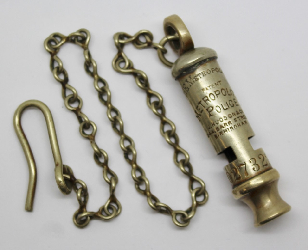 Metropolitan Police 'The Metropolitan' Patent Numbered Whistle & Chain - No. 027322