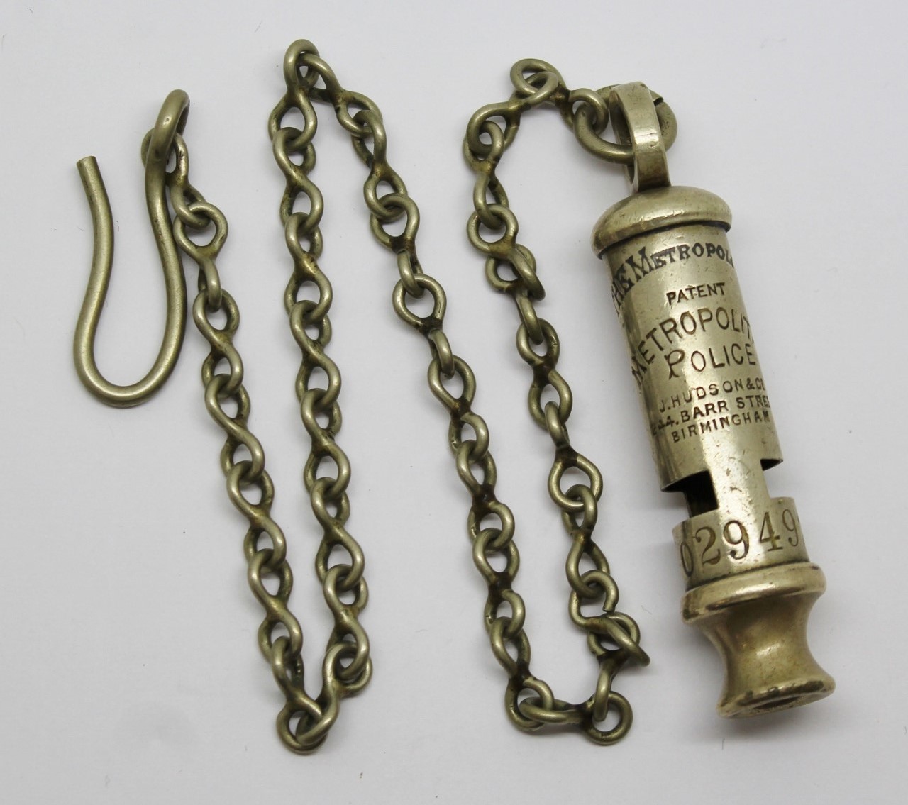 Metropolitan Police 'The Metropolitan' Patent Numbered Whistle & Chain - No. 029492