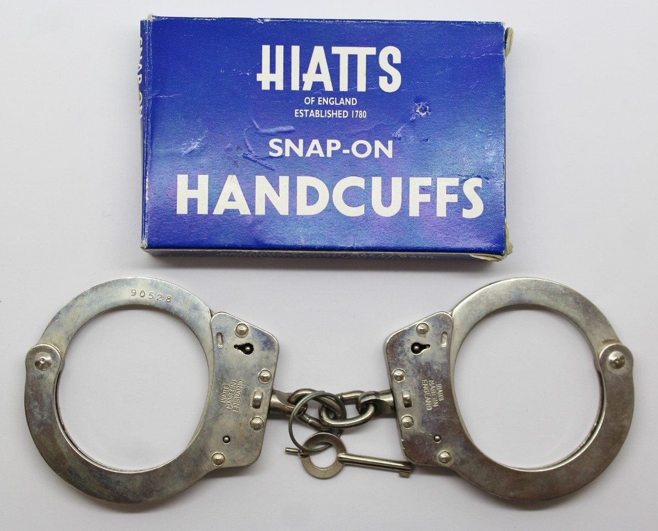 Hiatts Snap-On Police Handcuffs in Original Box with Key