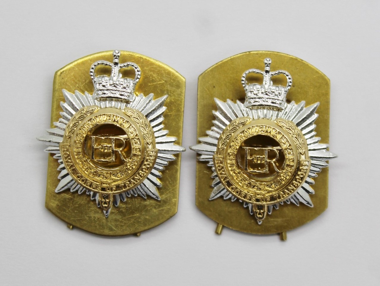 Pair of Royal Corps of Transport (R.C.T.) Anodised (Staybrite) Collar Badges