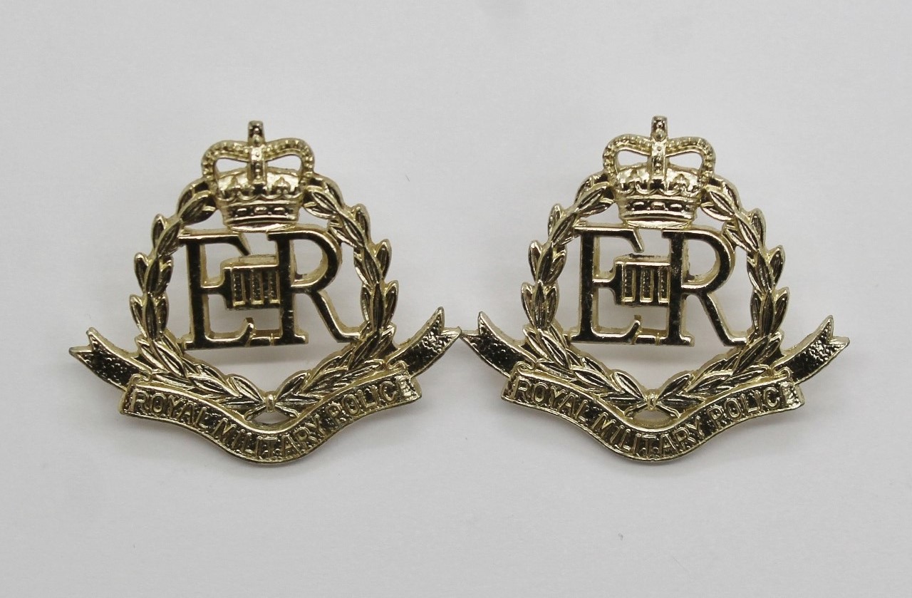 Pair of Royal Military Police (R.M.P) Anodised (Staybrite) Collar Badges