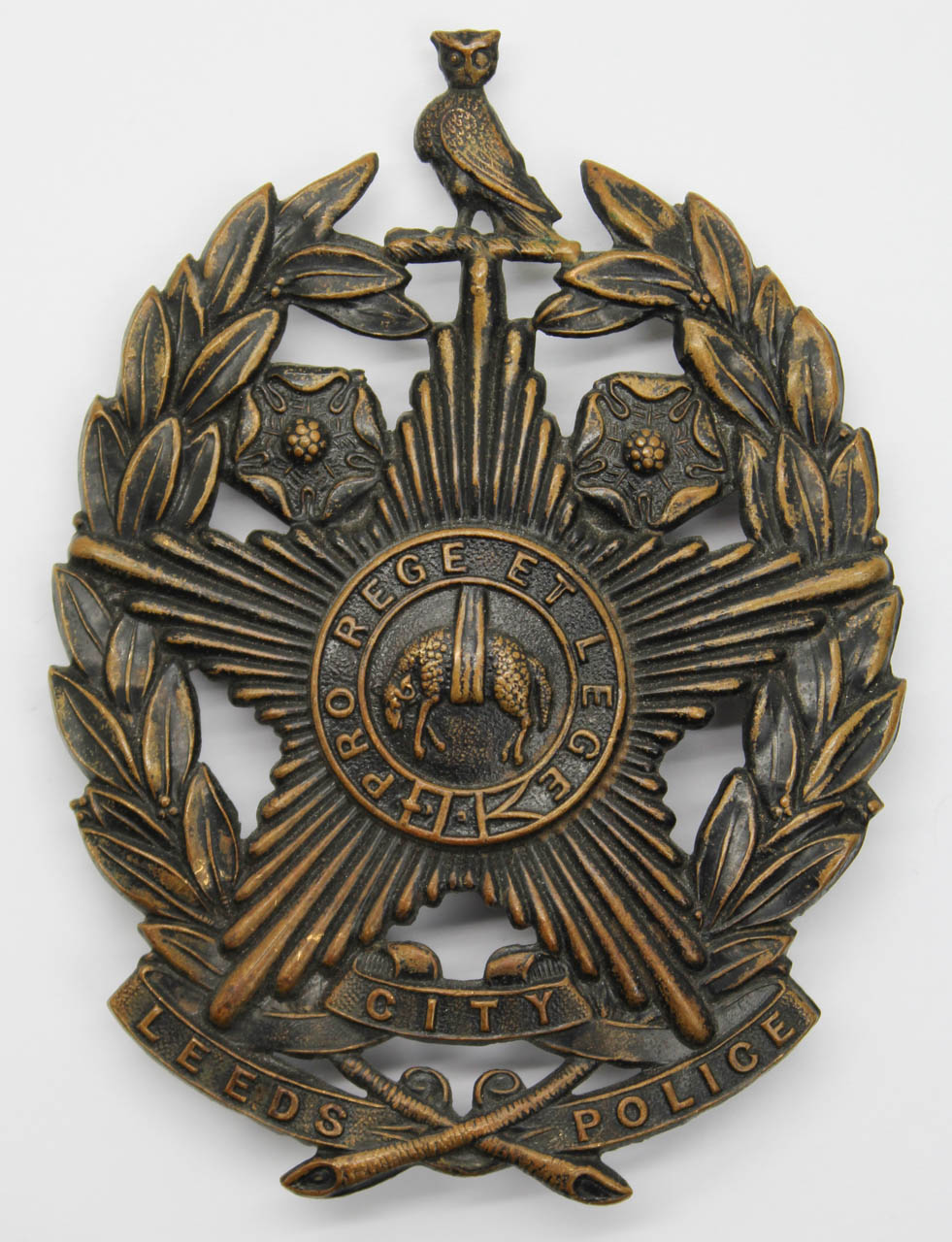 Leeds City Police Blackened Brass Helmet Plate
