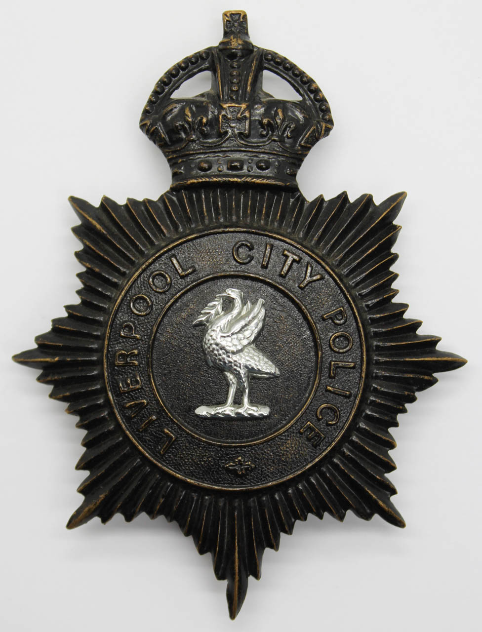 Liverpool City Police Night Helmet Plate - King's Crown