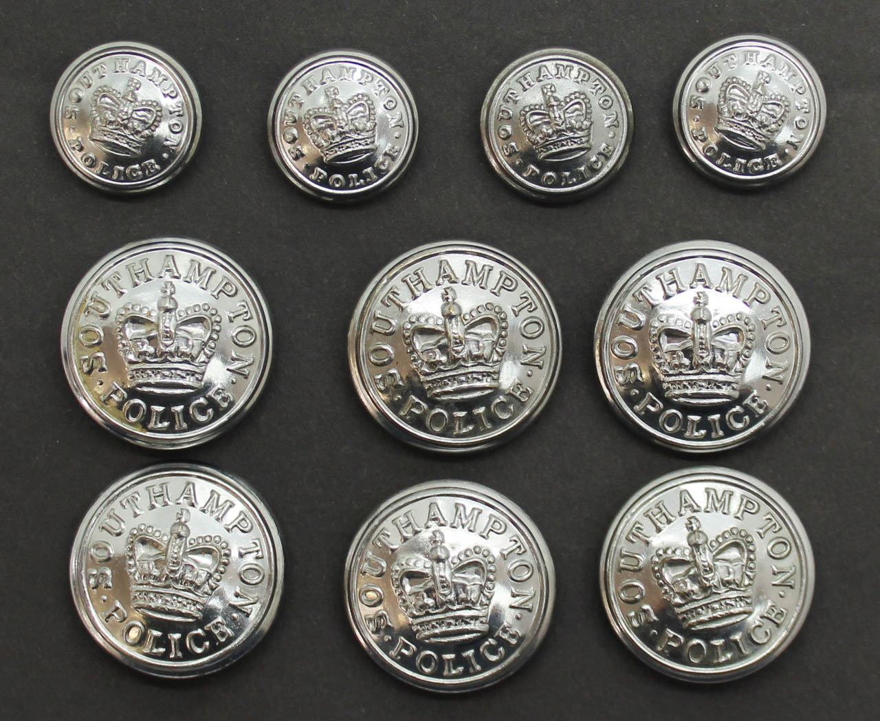 Set of 10 Southampton Police Buttons - Queen's Crown