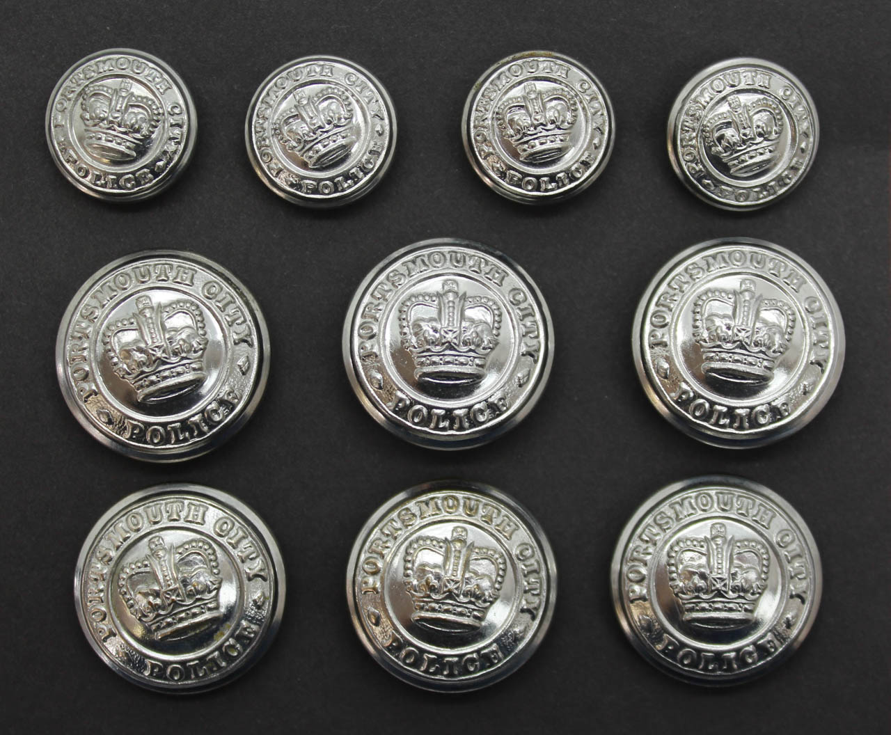 Set of 10 Portsmouth City Police Buttons - Queen's Crown