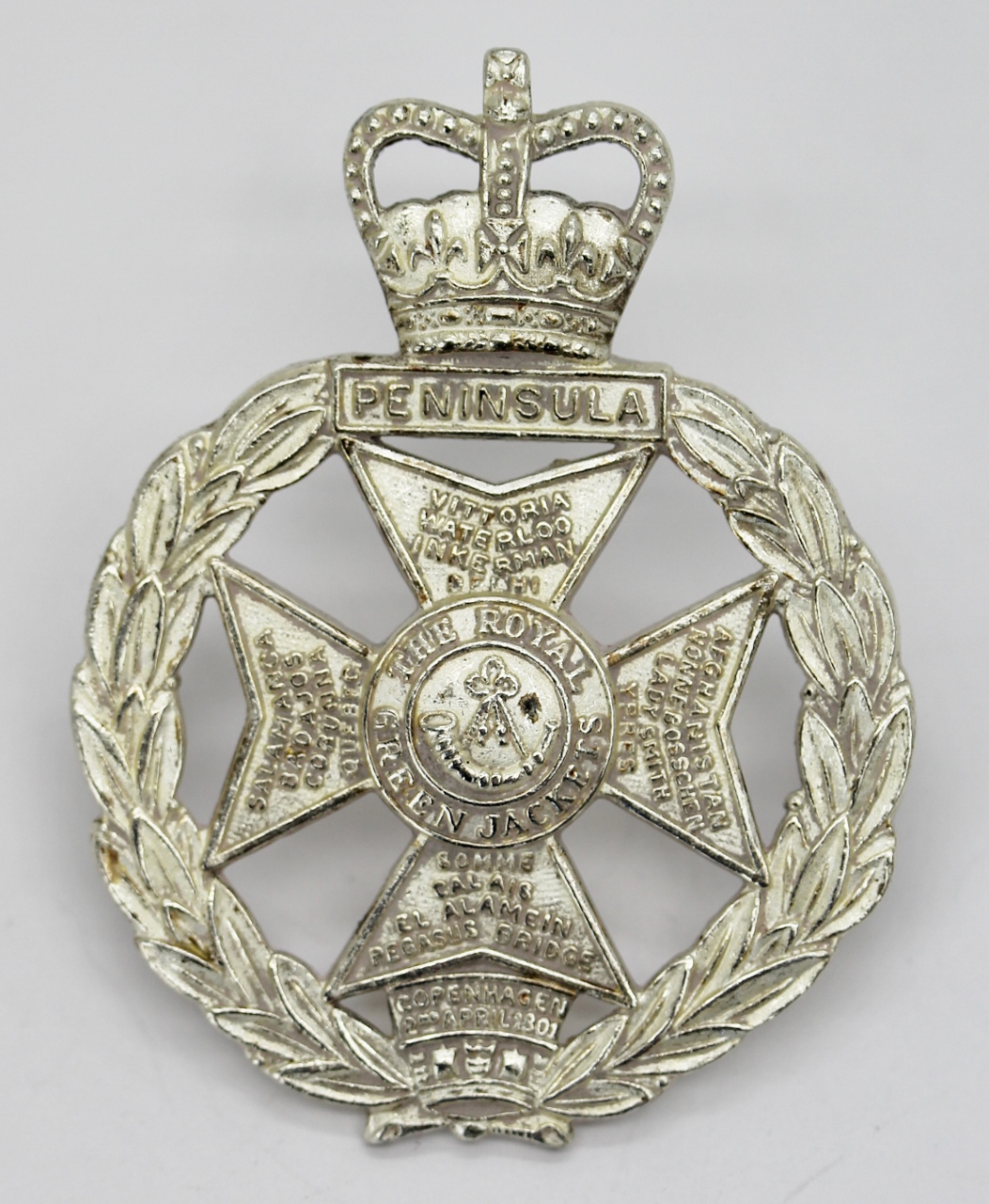 Royal Green Jackets Officer's Dress Cap Badge - Queen's Crown