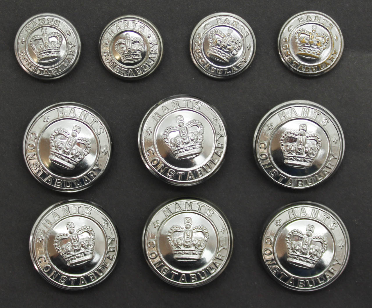 Set of 10 Hampshire Constabulary Buttons - Queen's Crown