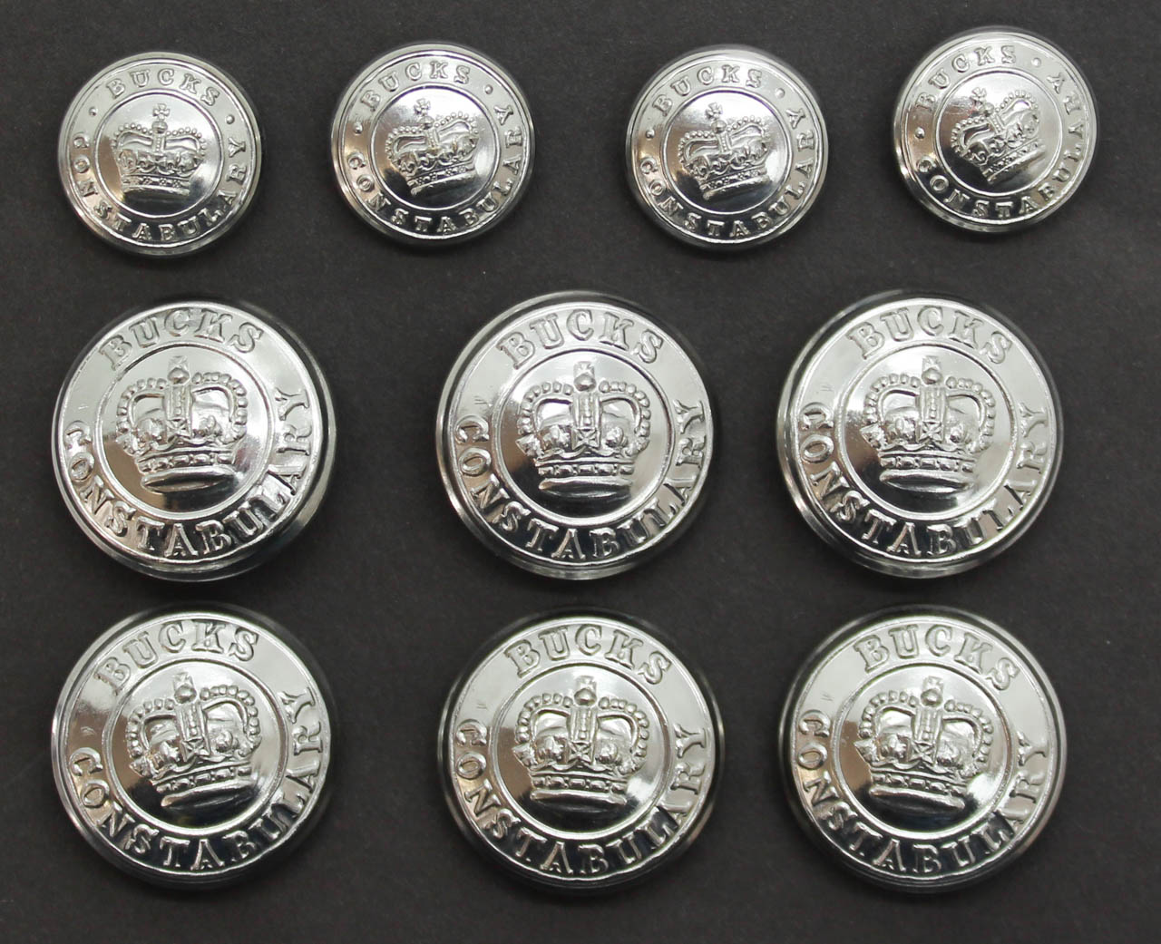 Set of 10 Buckinghamshire Constabulary Buttons - Queen's Crown