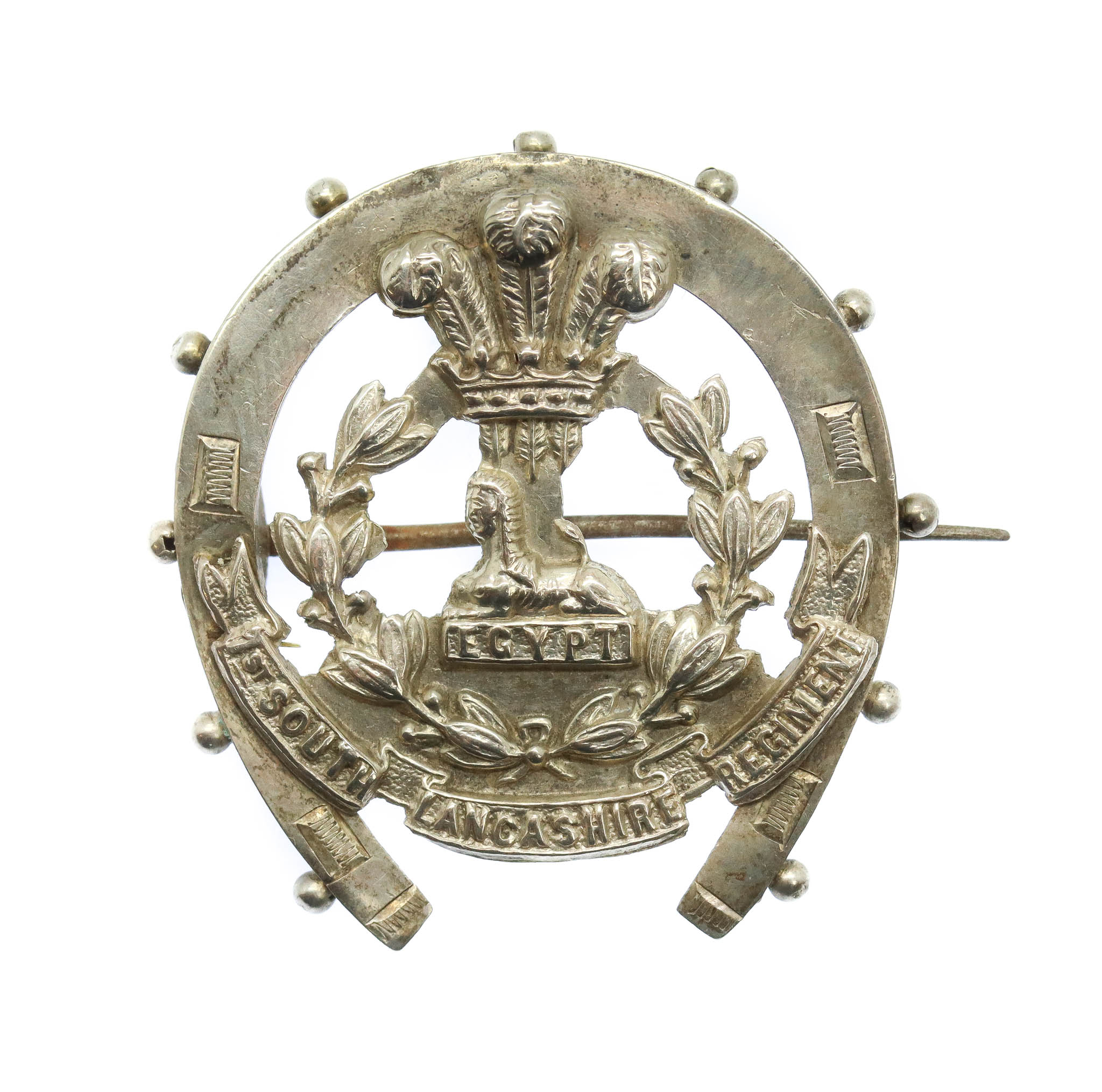 Boer War South Lancashire Regiment 1898 Hallmarked Silver Horseshoe Sweetheart Brooch.