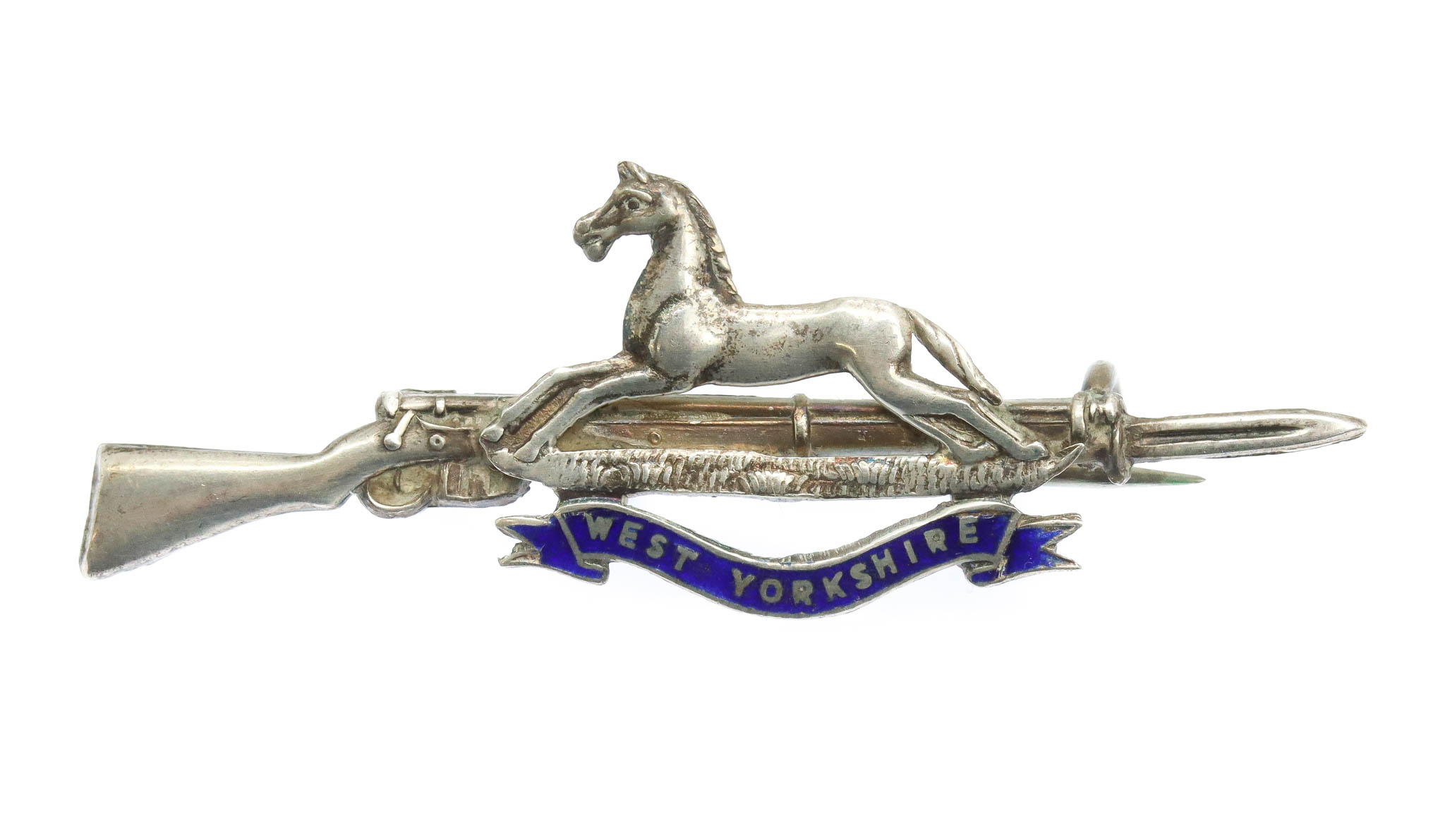 West Yorkshire Regiment Sterling Silver Rifle Sweetheart Brooch