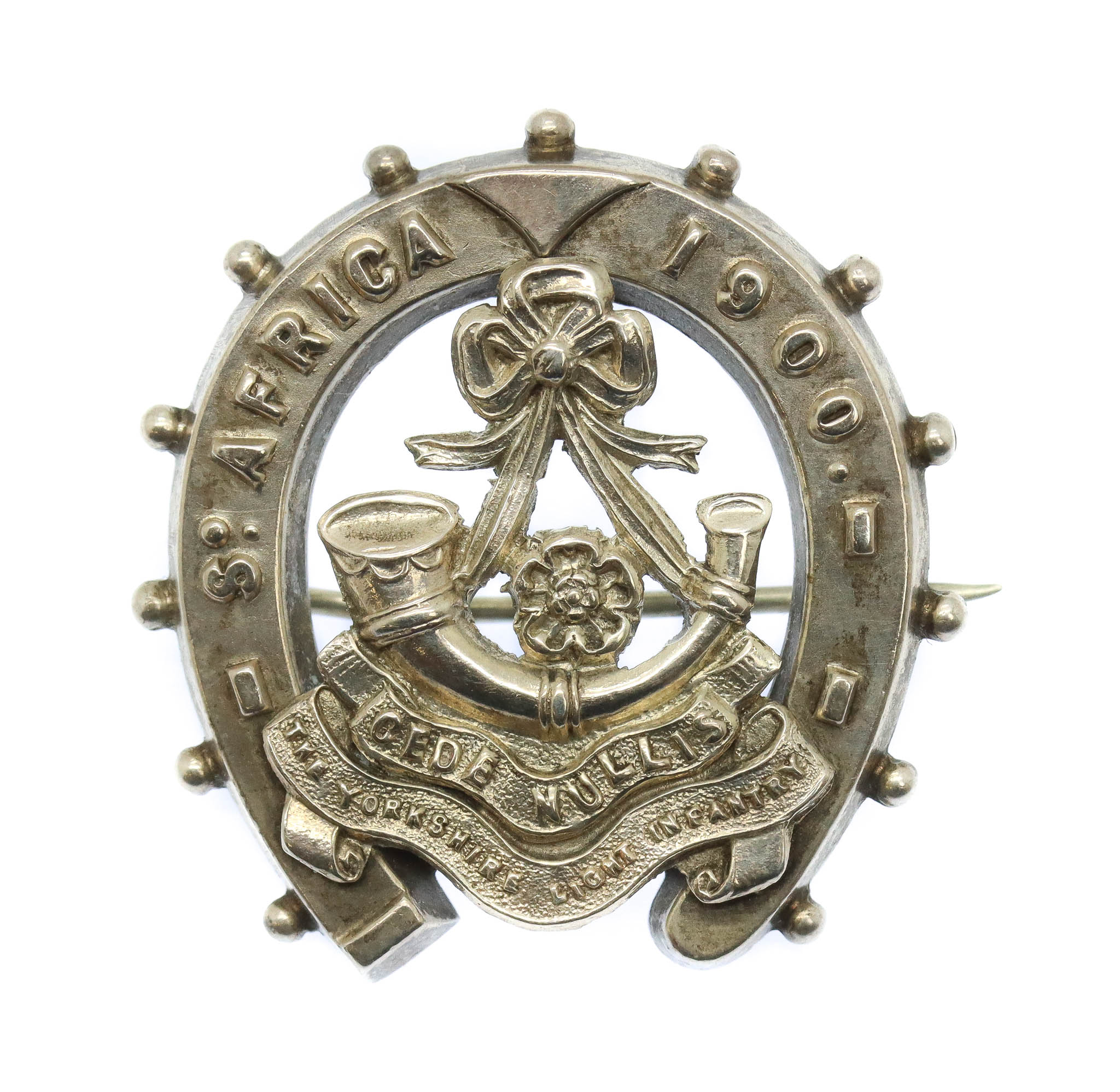 Boer War Yorkshire Light Infantry 1901 Hallmarked Silver Horseshoe Sweetheart Brooch