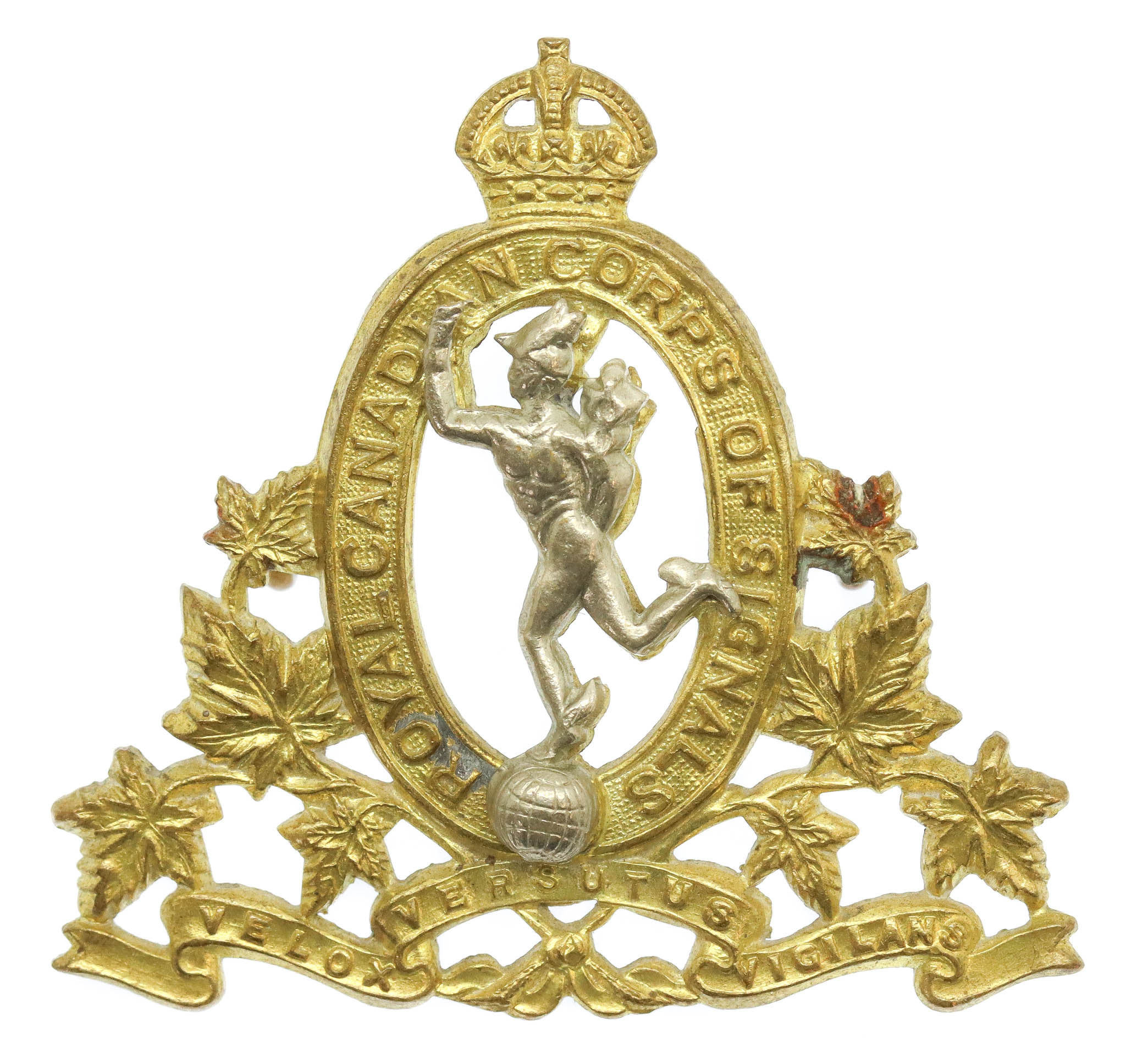 Royal Canadian Corps of Signals Cap Badge - King's Crown