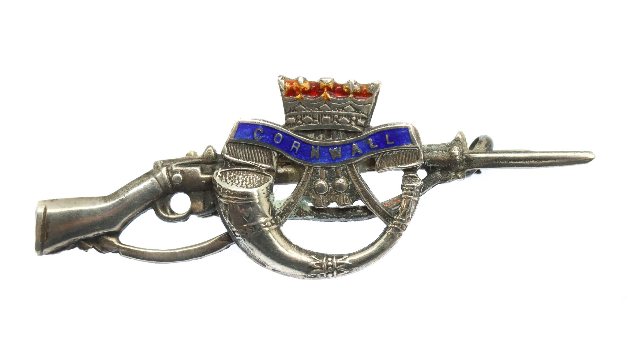 Duke of Cornwall's Light Infantry Sterling Silver Rifle Sweetheart Brooch