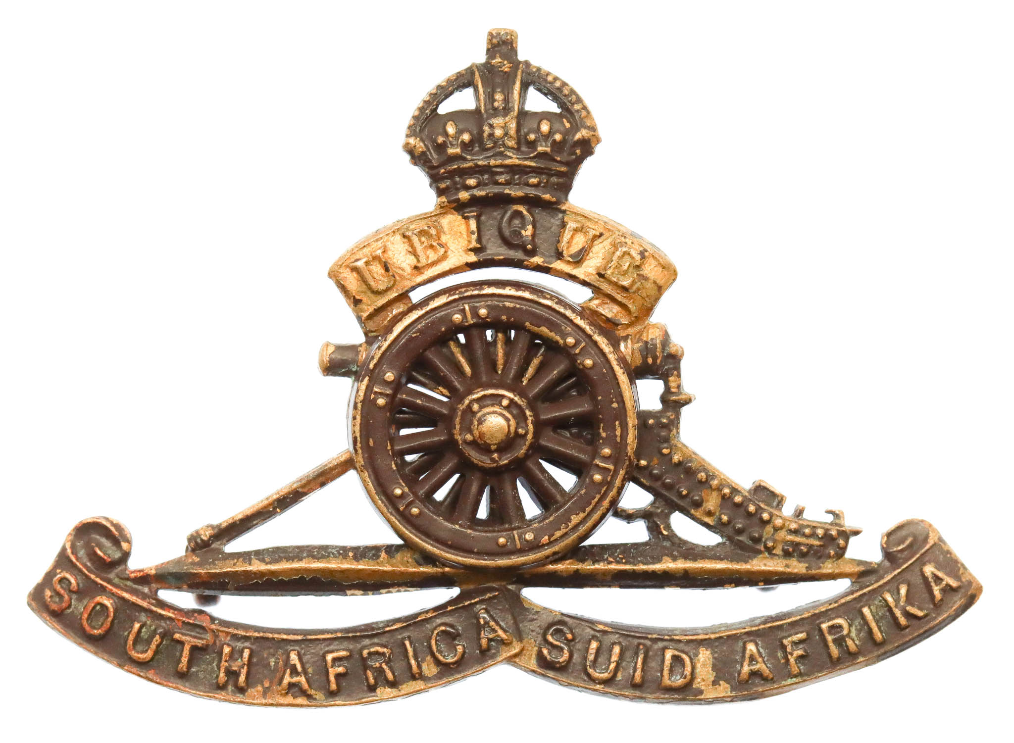 South African Artillery Cap Badge - King's Crown (Revolving Wheel)