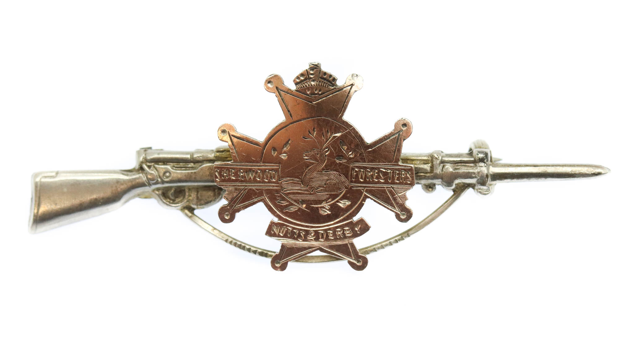 WW1 Notts & Derby Regiment (Sherwood Foresters) 1915 Hallmarked Silver Rifle Sweetheart Brooch