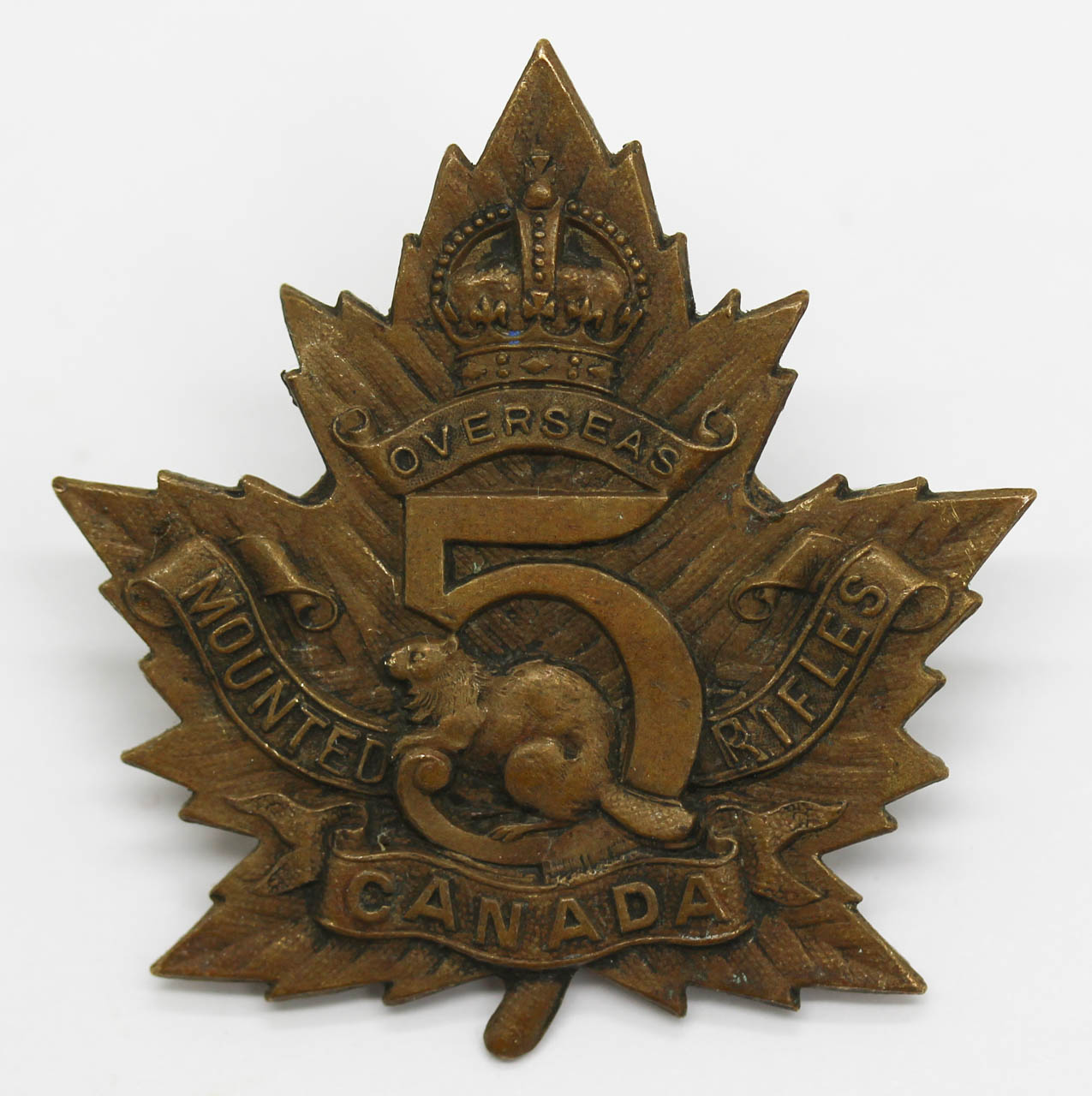 Canadian 5th Mounted Rifles (Sherbrooke, Que.) C.E.F. WWI Cap Badge