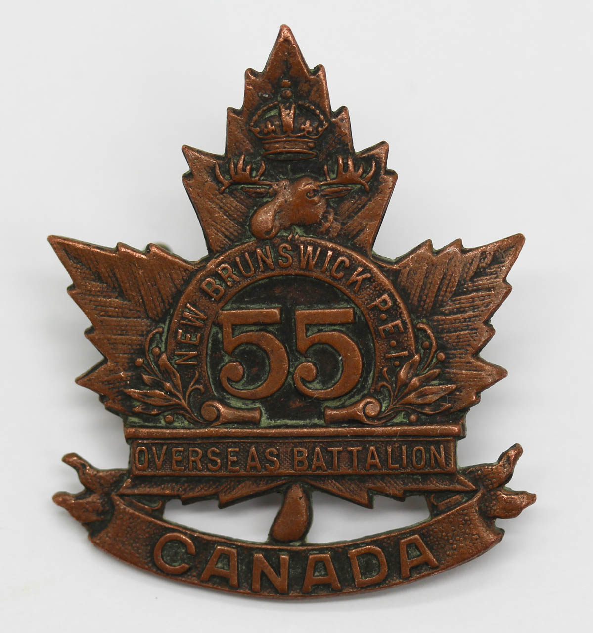 Canadian 55th (New Brunswick P.E.I.) Infantry Bn. C.E.F. WWI Cap Badge