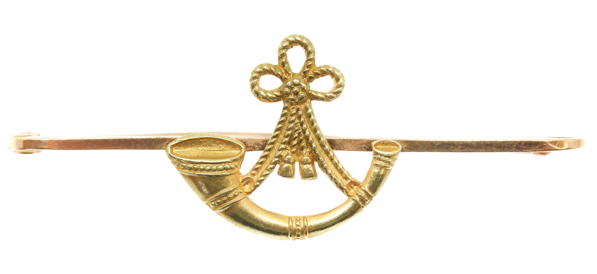 Oxfordshire & Buckinghamshire Light Infantry 15ct Gold Bugle Sweetheart Brooch