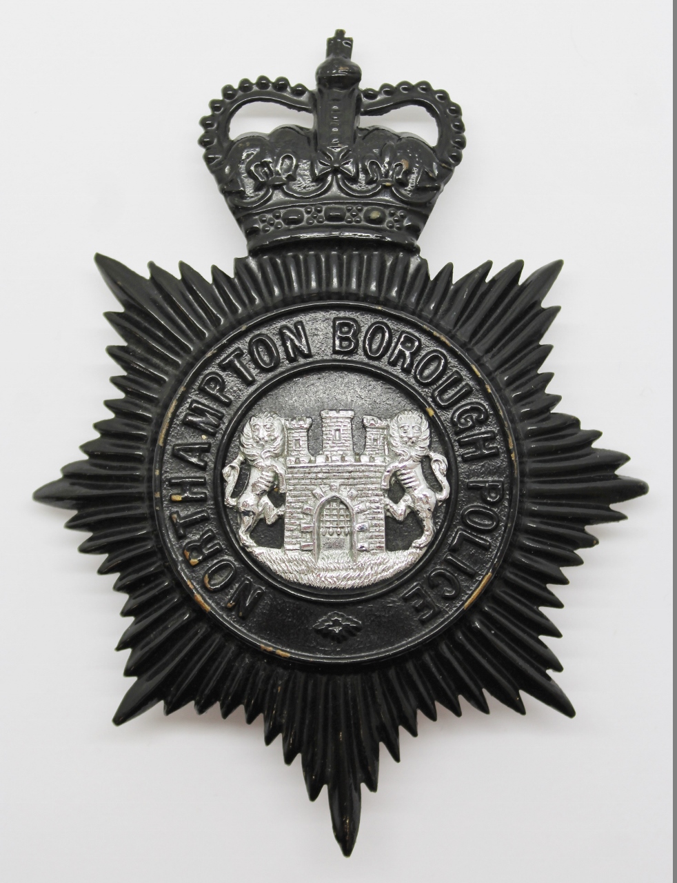 Northampton Borough Police Night Helmet Plate - Queen's Crown
