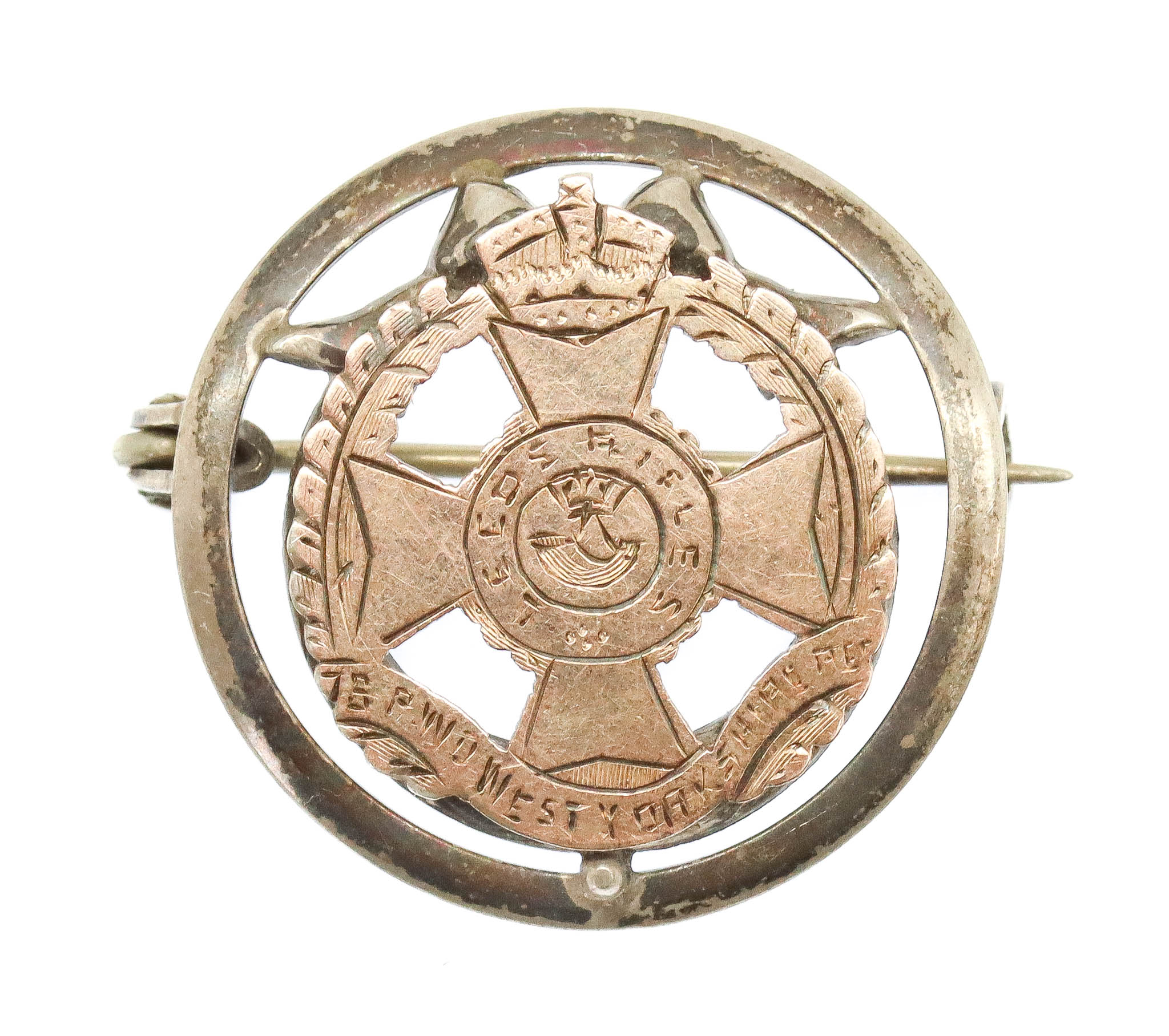 7th/8th Bn. (Leeds Rifles) P.W.O. West Yorkshire Regiment Gold on Silver Sweetheart Brooch 