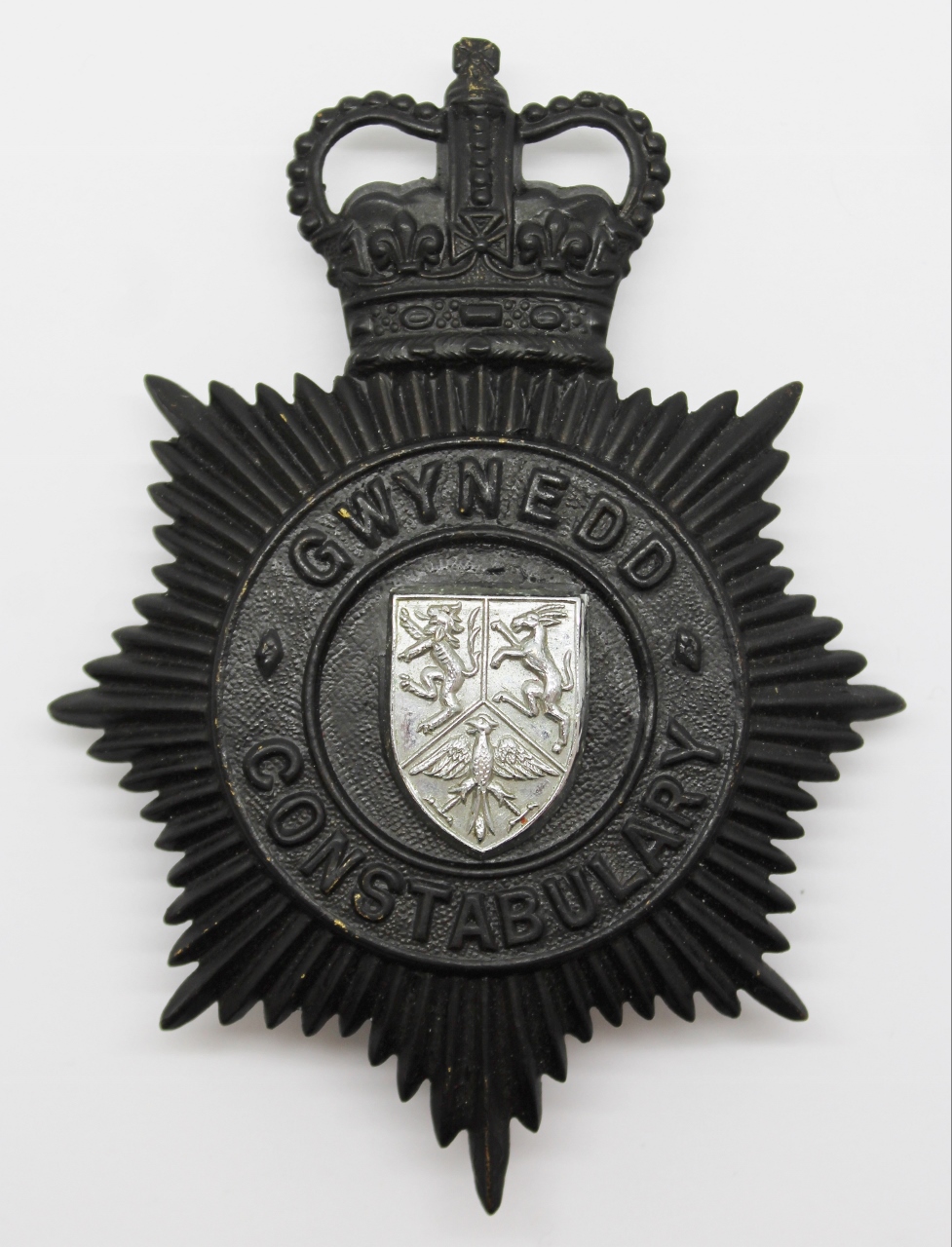 Gwynedd Constabulary Night Helmet Plate - Queen's Crown 