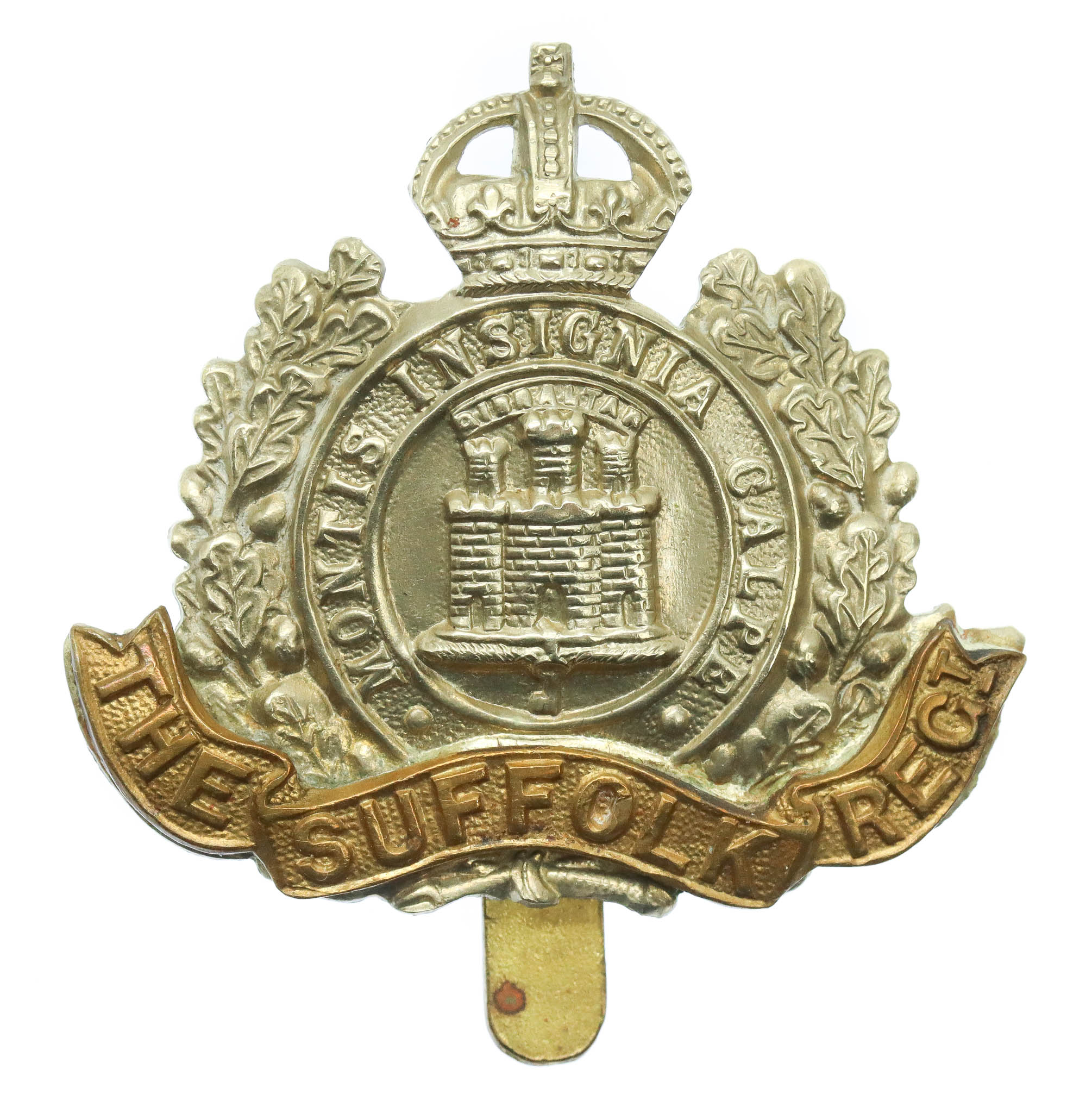 Suffolk Regiment Non Voided Economy Issue Cap Badge - King's Crown