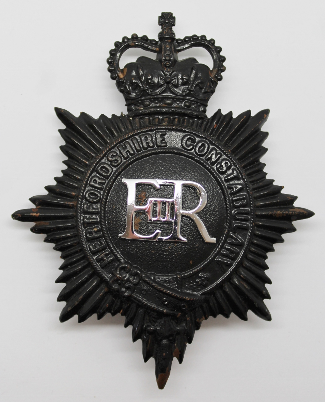 Hertfordshire Constabulary Night Helmet Plate - Queen's Crown