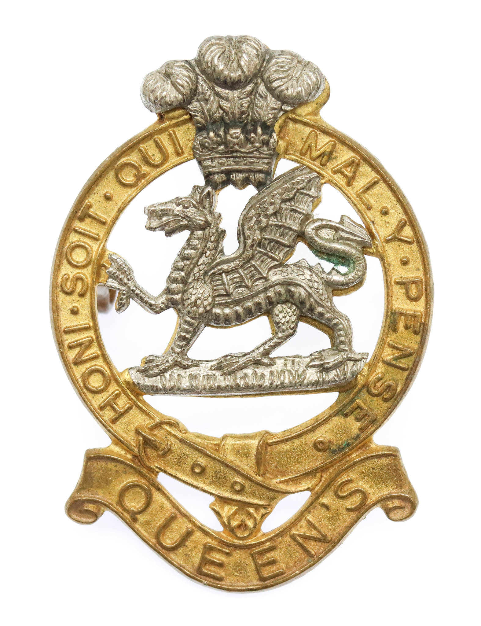 The Queen's Regiment Officer's Silvered & Gilt Cap Badge