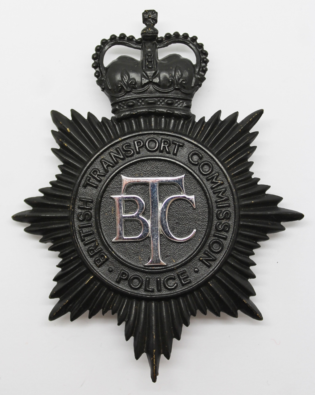 British Transport Commission (B.T.C.) Police Night Helmet Plate - Queen's Crown