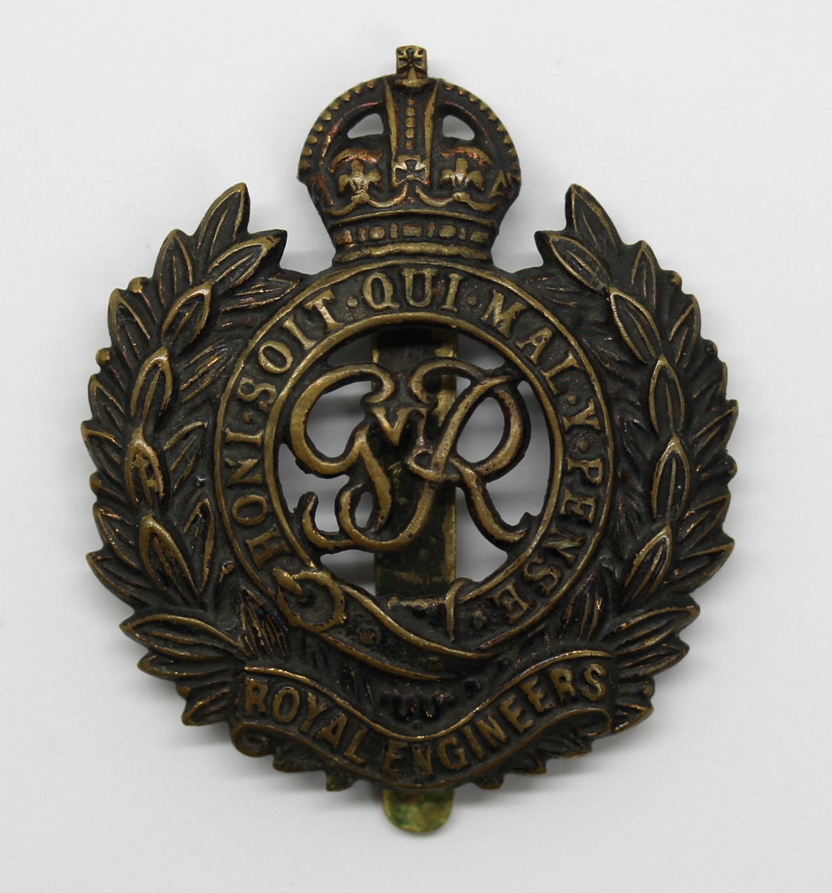 George VI Royal Engineers Blackened Brass Cap Badge