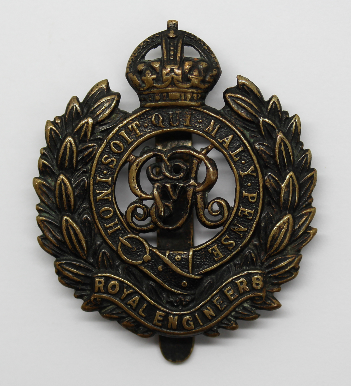 George V Royal Engineers Blackened Brass Cap Badge
