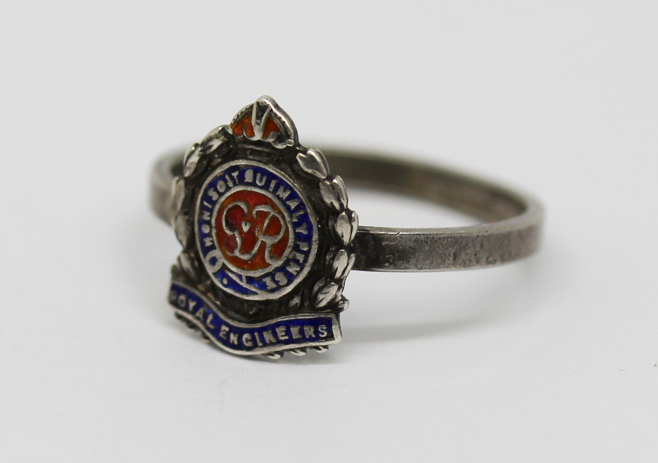 George VI Royal Engineers Silver & Enamel Ring