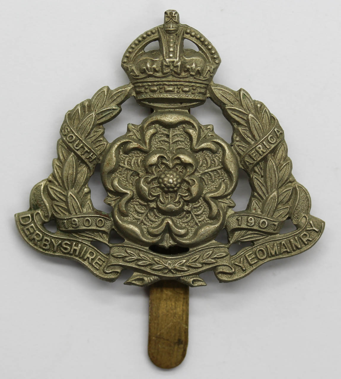 Derbyshire Yeomanry Cap Badge - King's Crown (White Metal)