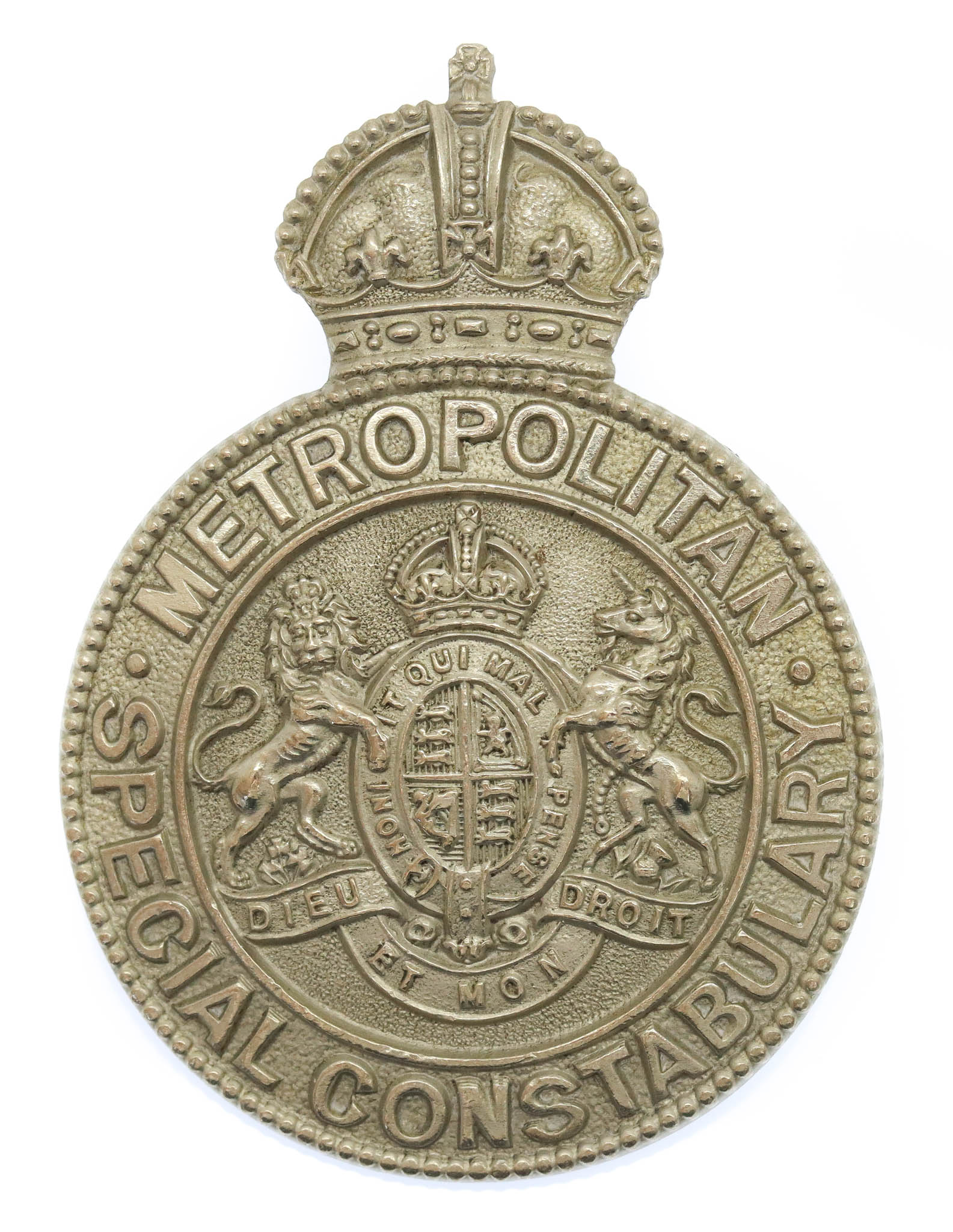 Metropolitan Police Special Constabulary White Metal Cap Badge - King's Crown