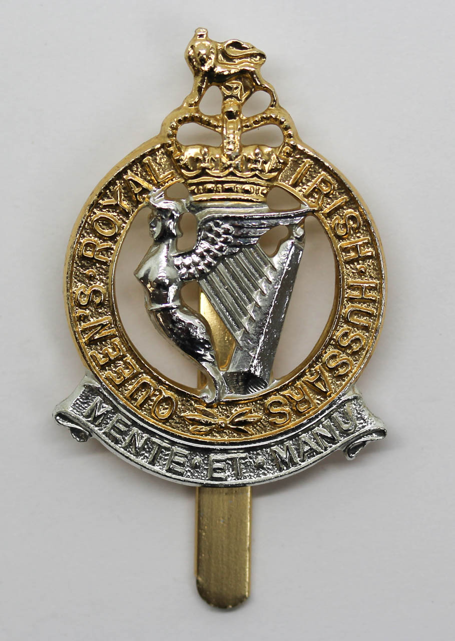 Queen's Royal Irish Hussars Anodised (Staybrite) Cap Badge - Queen's Crown (1st Pattern)