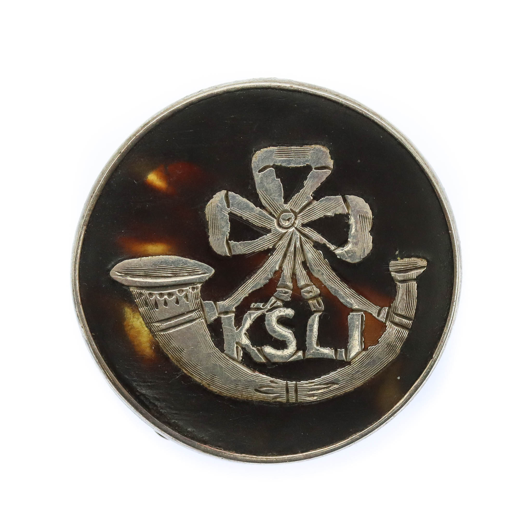 WW1 King's Shropshire Light Infantry (K.S.L.I.) 1917 Hallmarked Silver & Tortoiseshell Sweetheart Brooch