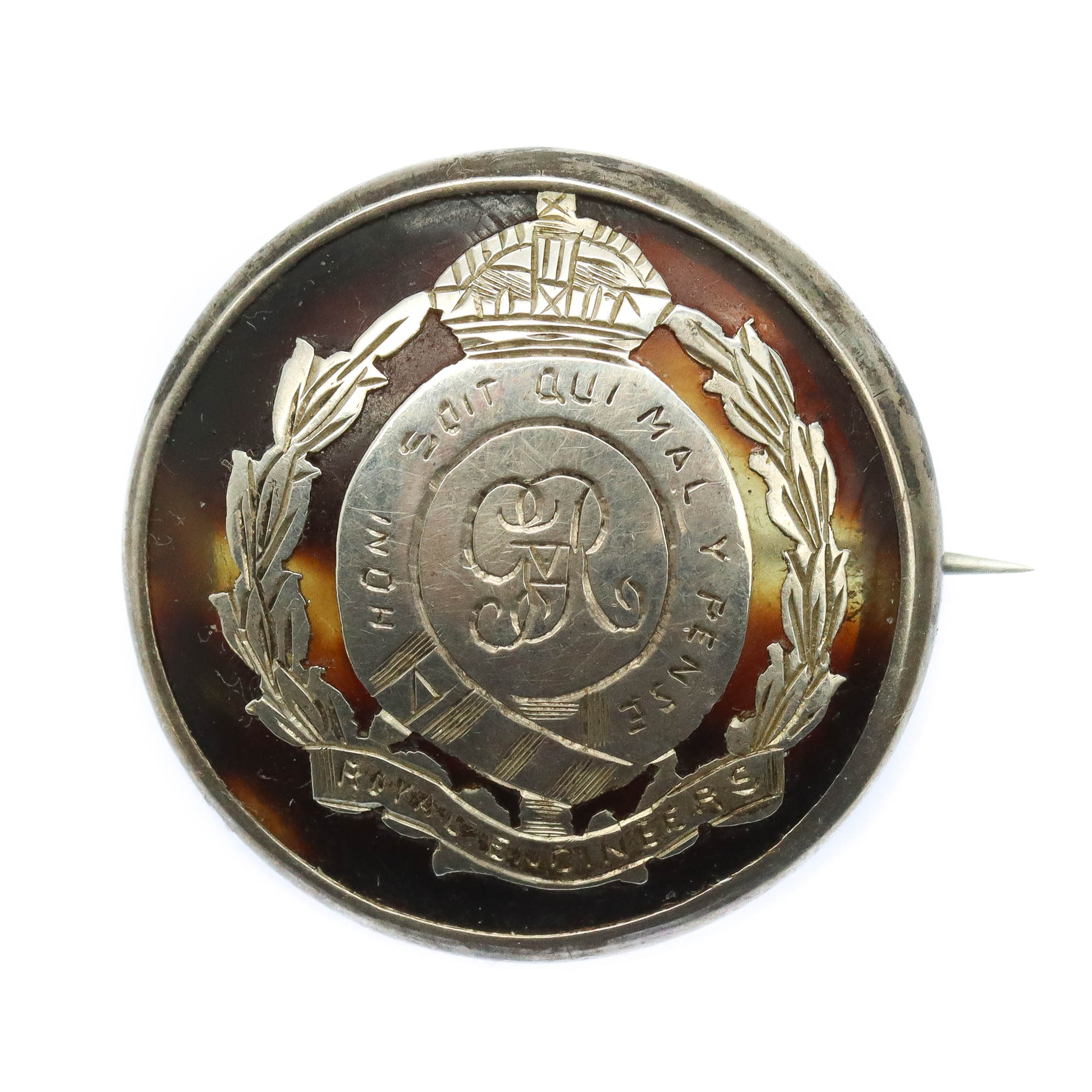 WW1 Royal Engineers 1917 Hallmarked Silver & Tortoiseshell Sweetheart Brooch