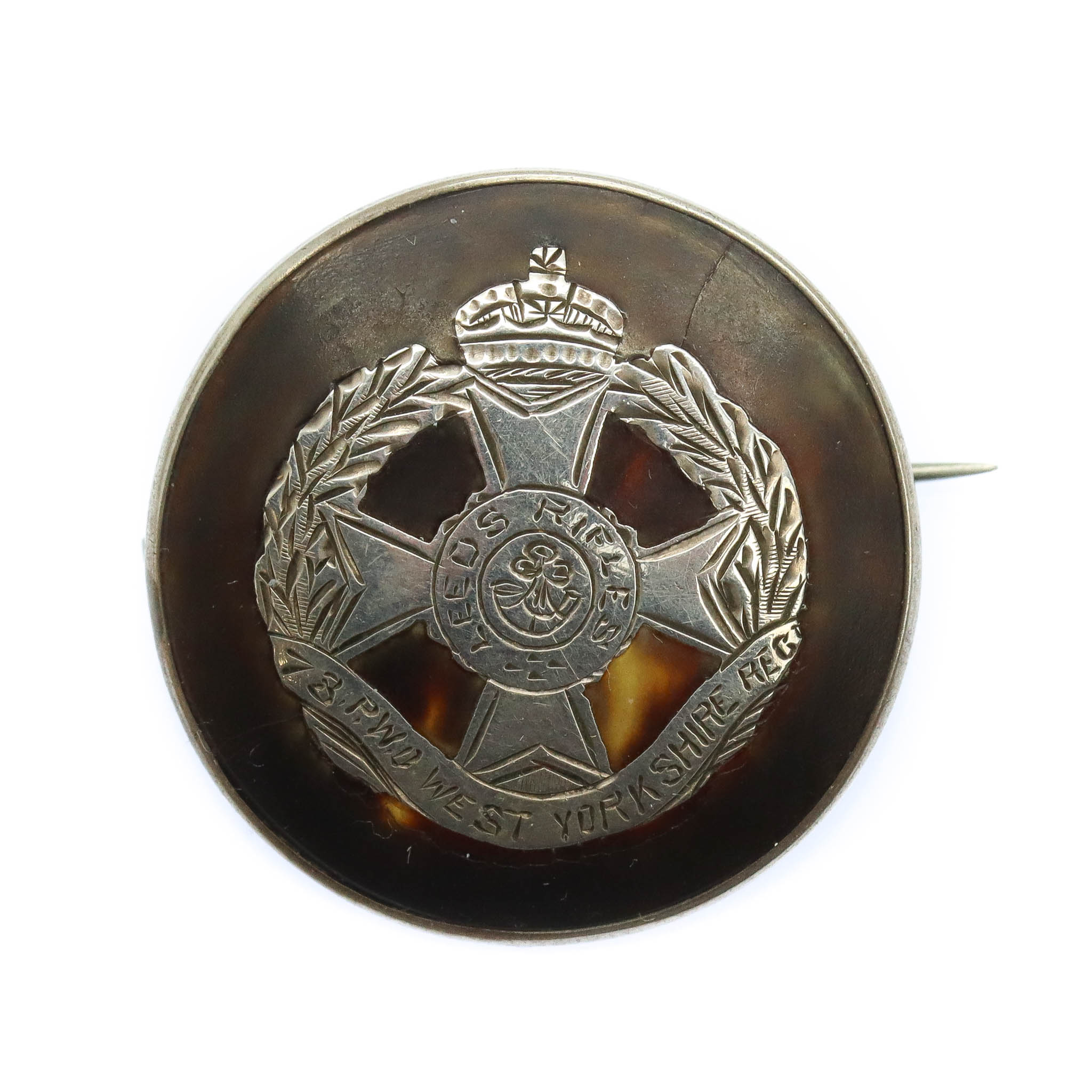 WW1 7th/8th Bn. P.W.O. West Yorkshire Regiment (Leeds Rifles) 1917 Hallmarked Silver & Tortoiseshell Sweetheart Brooch