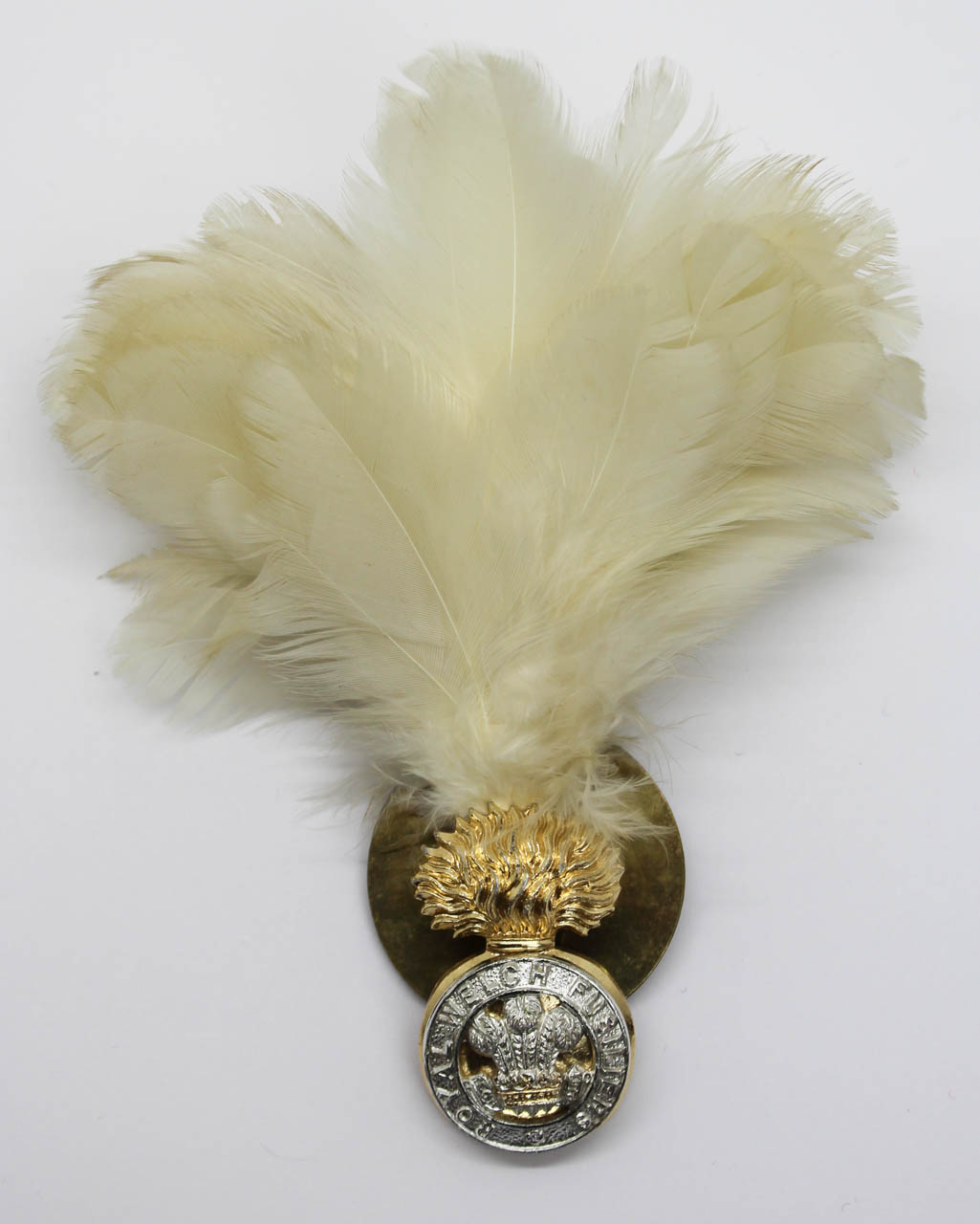 Royal Welsh Fusiliers Anodised (Staybrite) Cap Badge with Feather Hackle/Plume