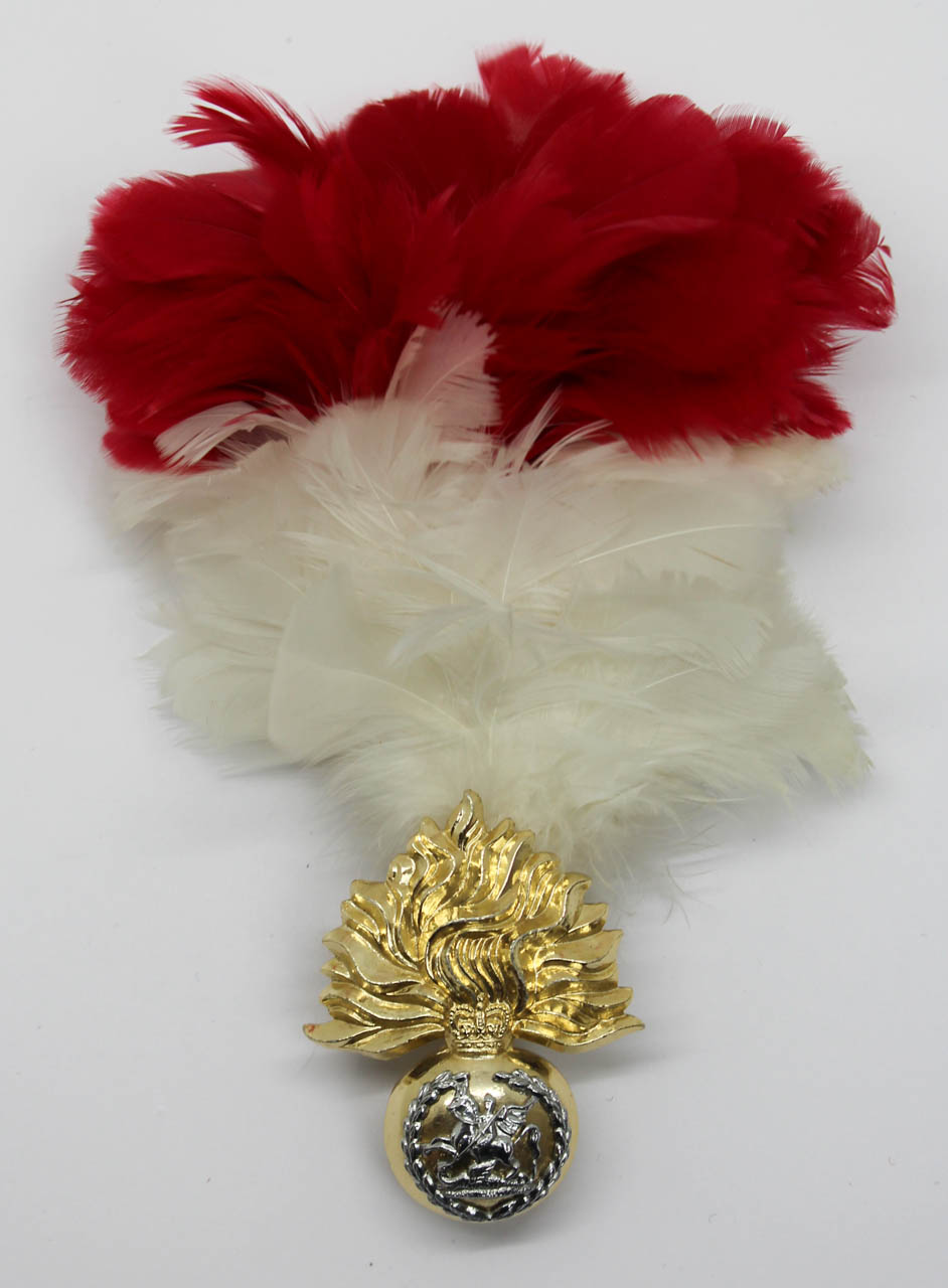 Royal Regiment of Fusiliers Anodised (Staybrite) Cap Badge with Feather Hackle/Plume